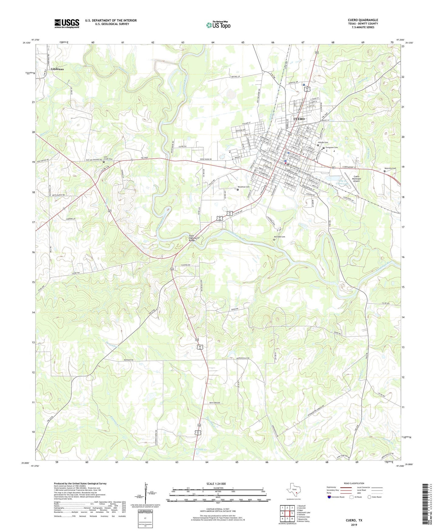 Cuero Texas US Topo Map Image