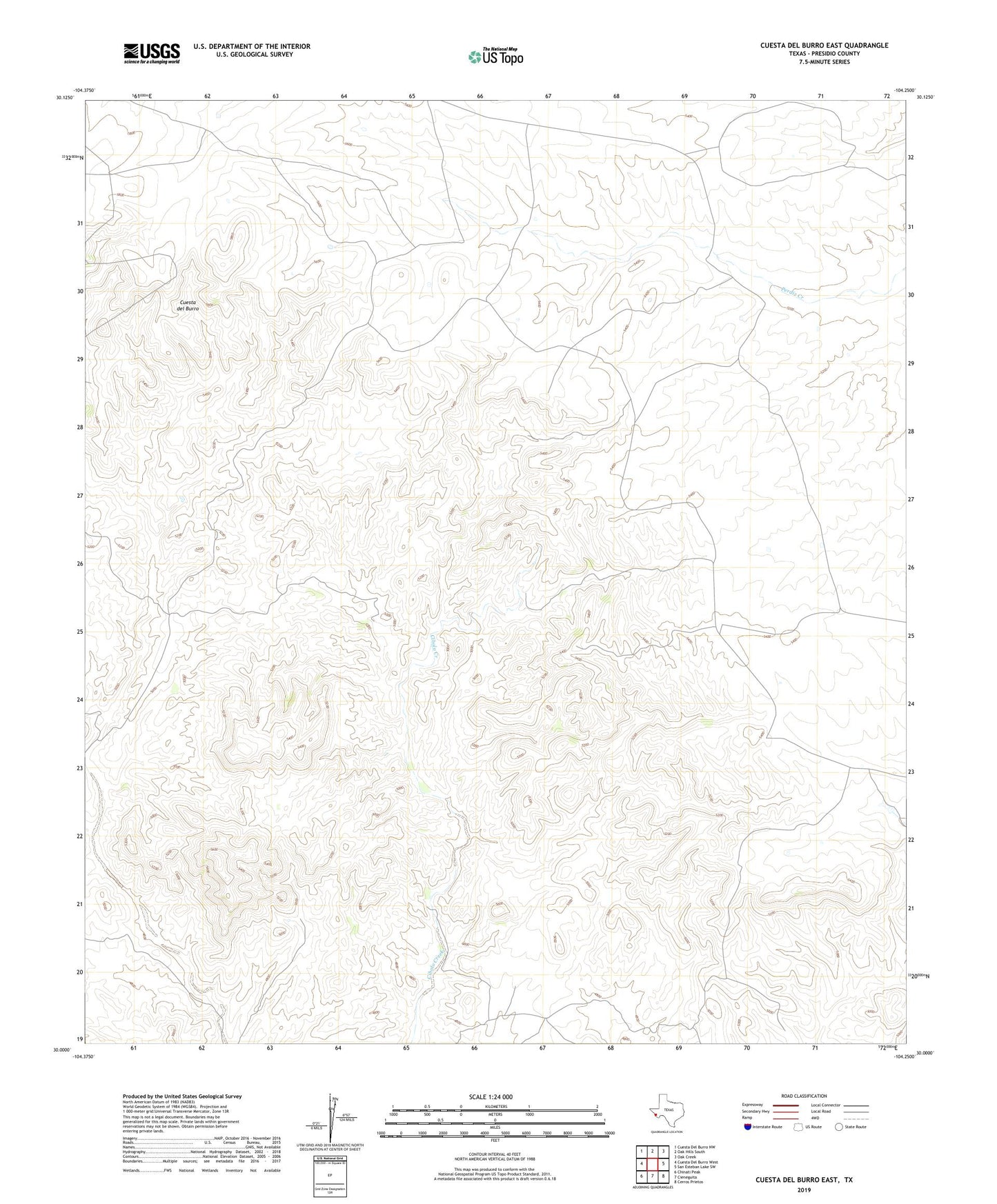 Cuesta Del Burro East Texas US Topo Map Image