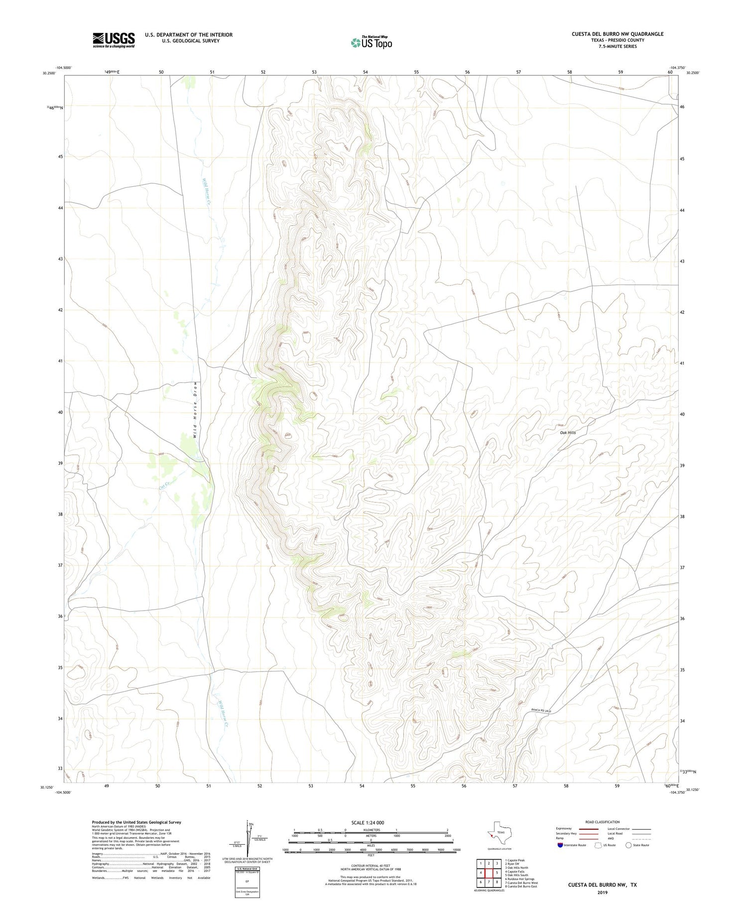 Cuesta Del Burro NW Texas US Topo Map Image