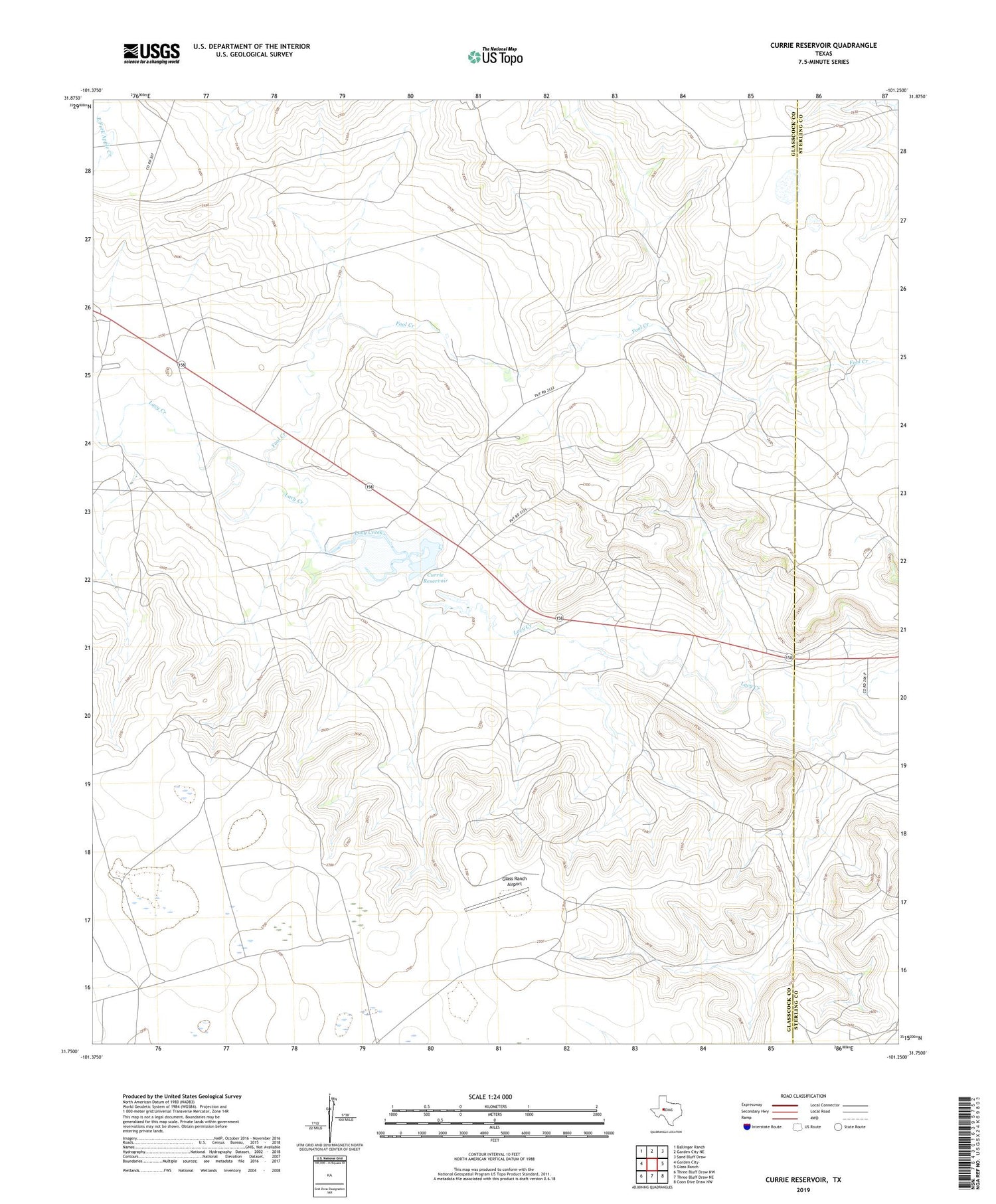 Currie Reservoir Texas US Topo Map Image