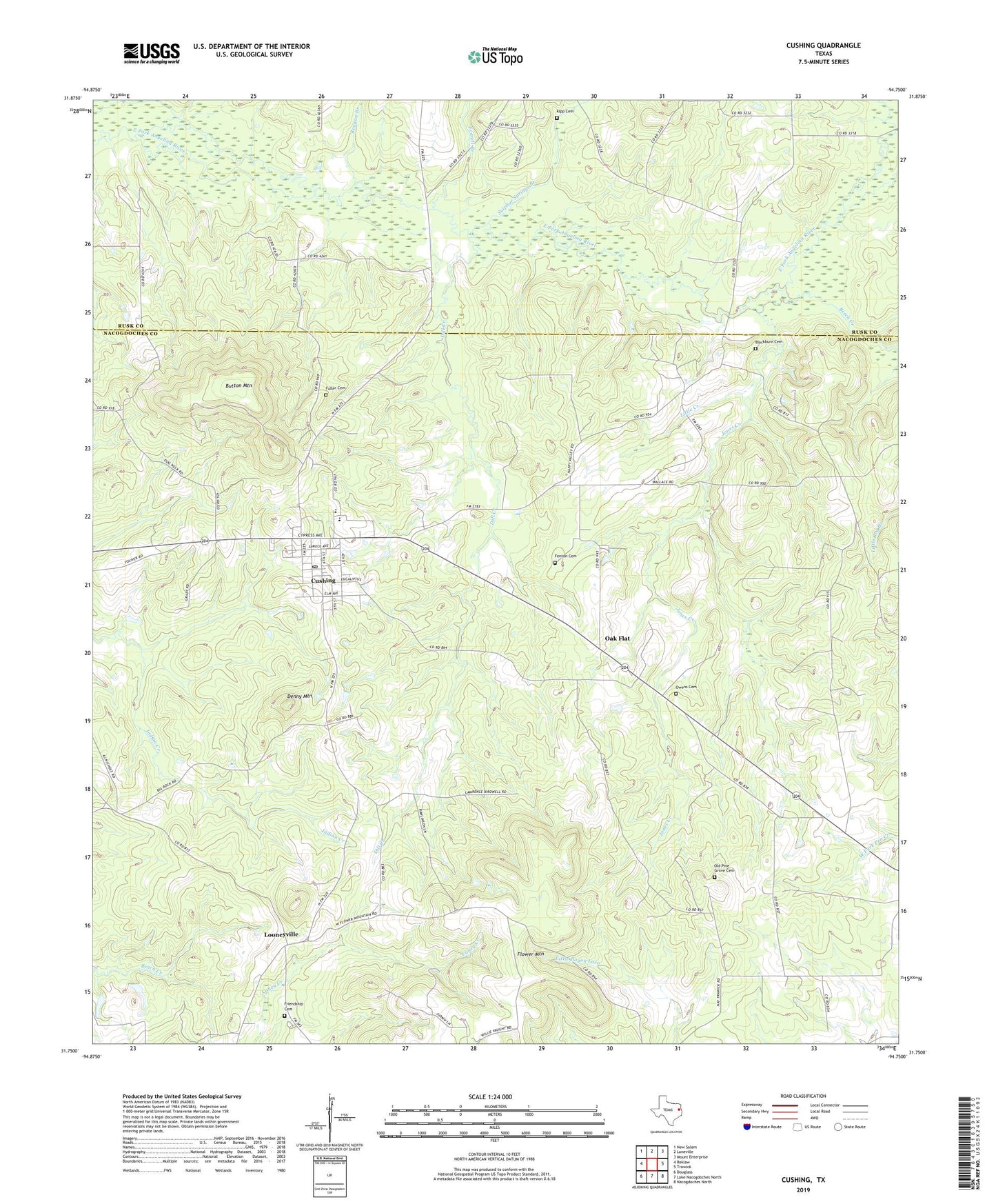 Cushing Texas US Topo Map Image