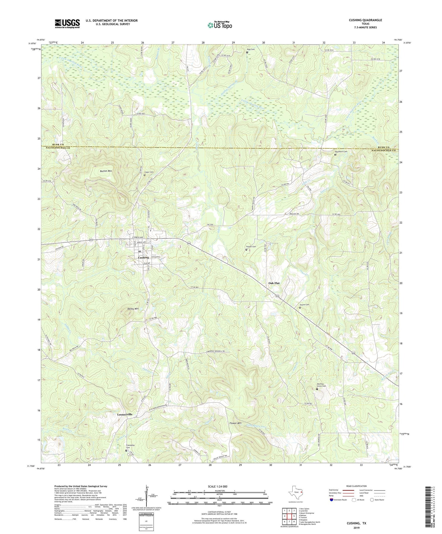 Cushing Texas US Topo Map Image