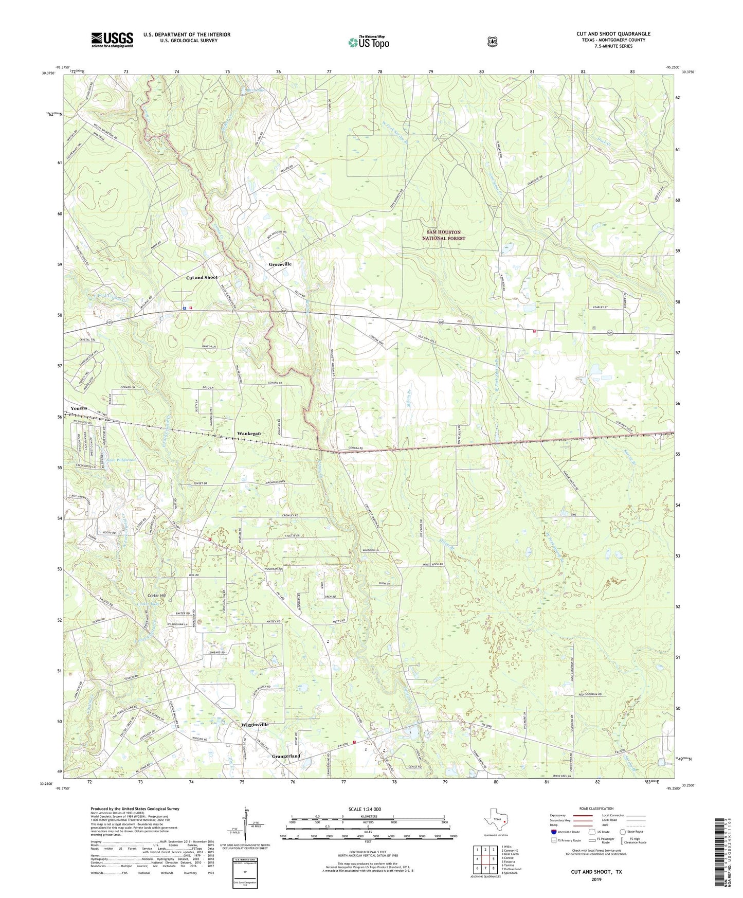 Cut And Shoot Texas US Topo Map Image