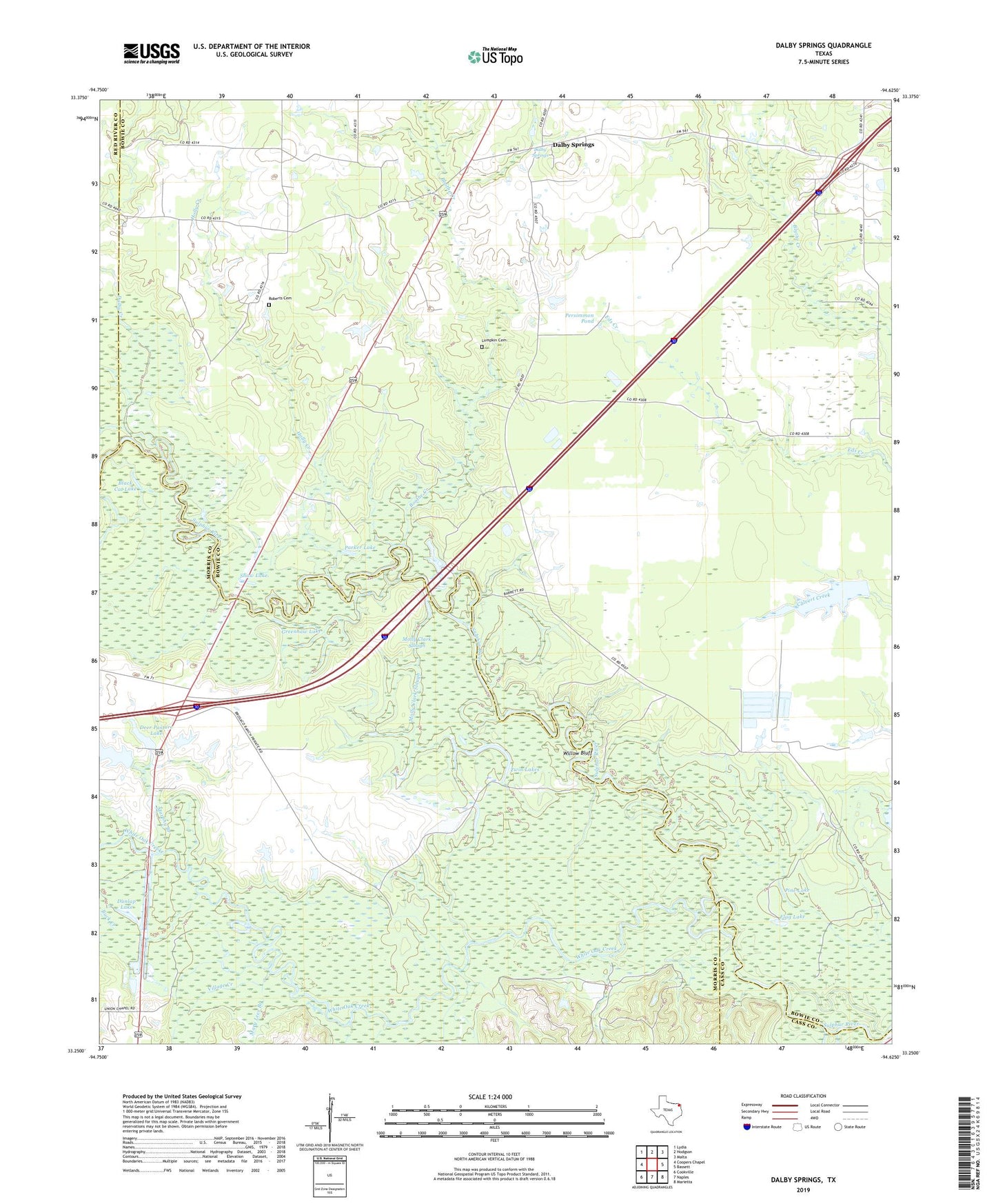 Dalby Springs Texas US Topo Map Image