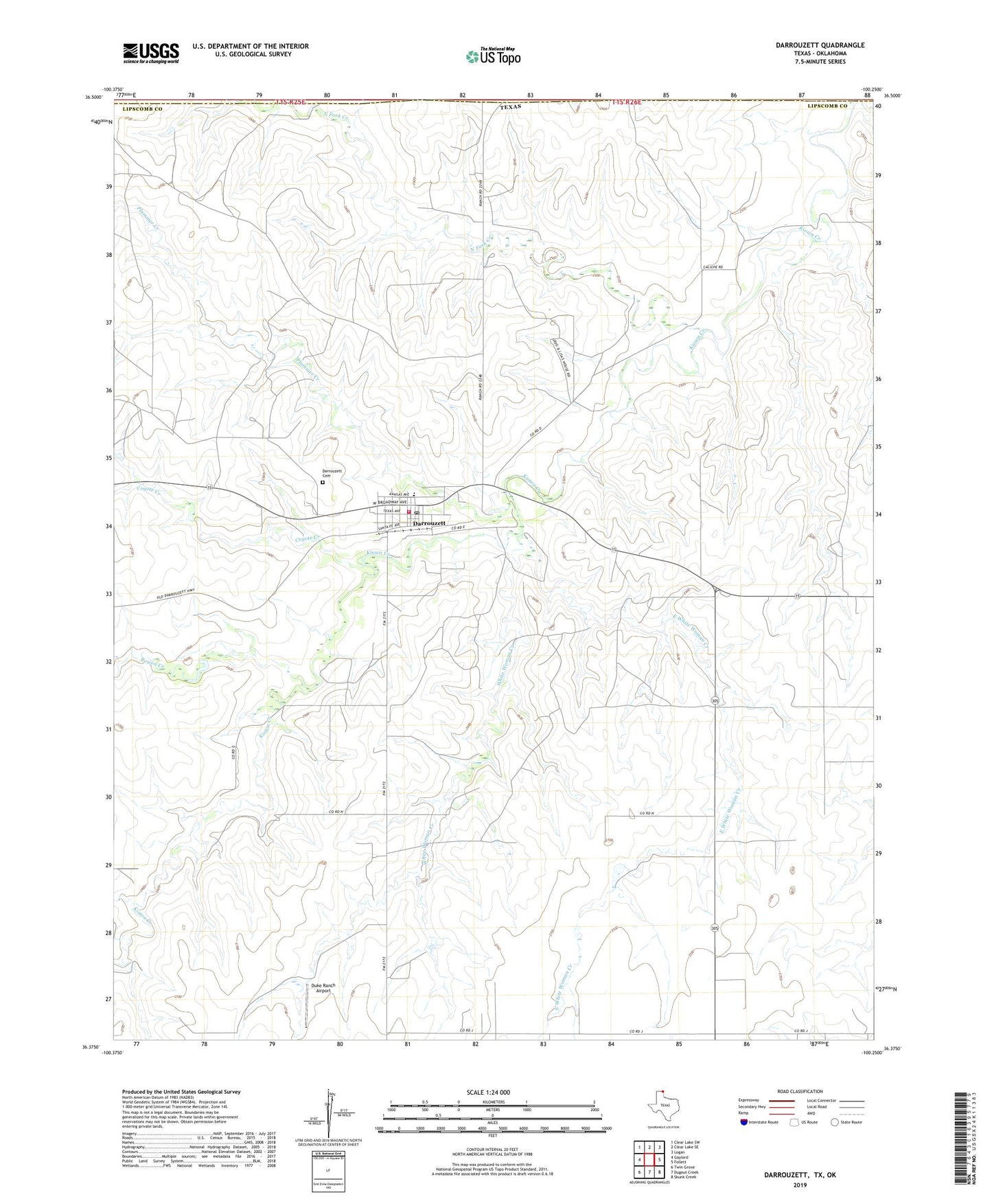 Darrouzett Texas US Topo Map Image