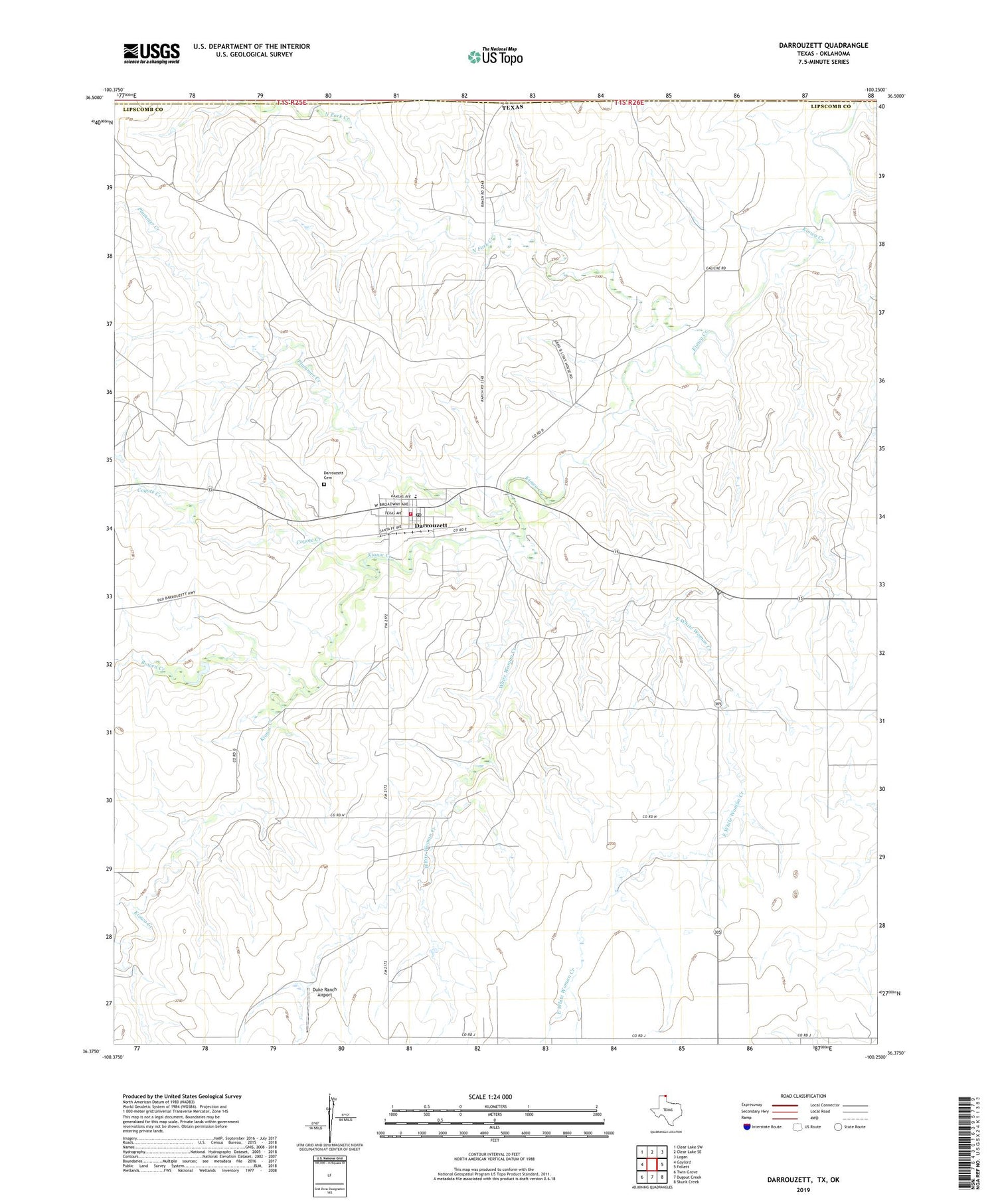 Darrouzett Texas US Topo Map Image