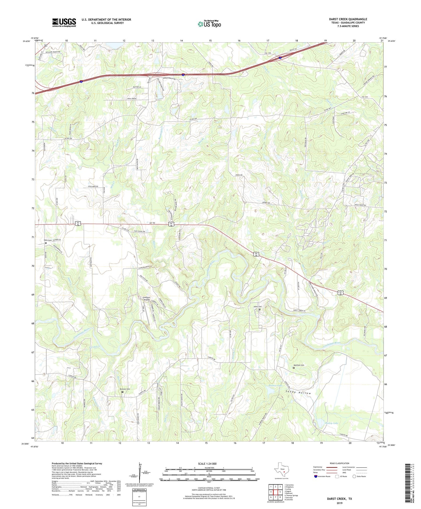 Darst Creek Texas US Topo Map Image