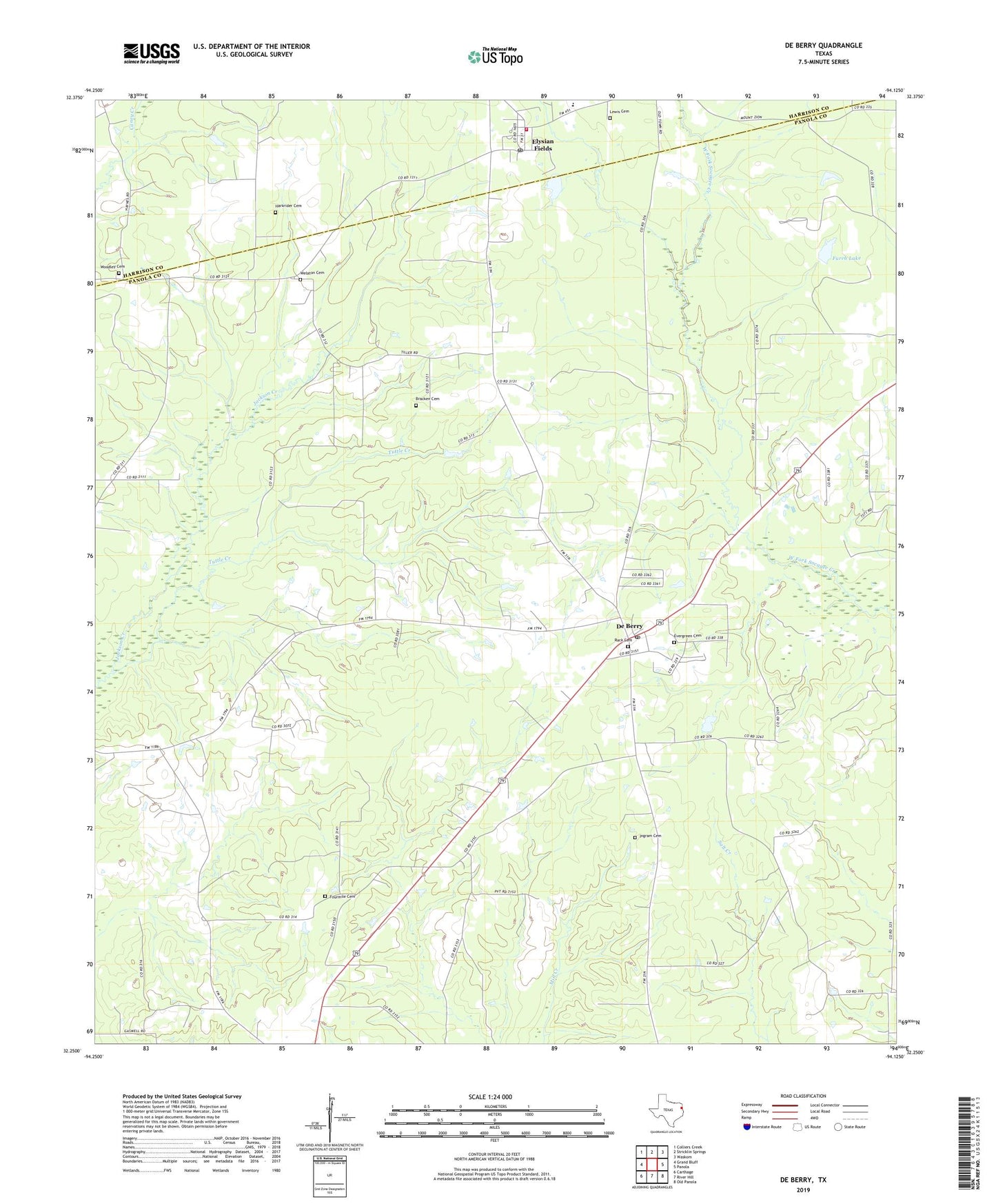 De Berry Texas US Topo Map Image