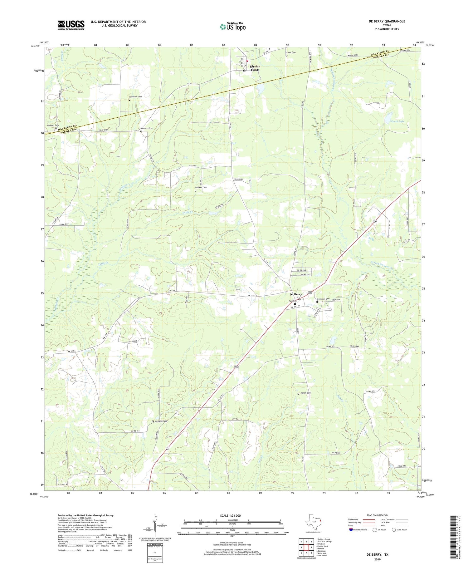 De Berry Texas US Topo Map Image