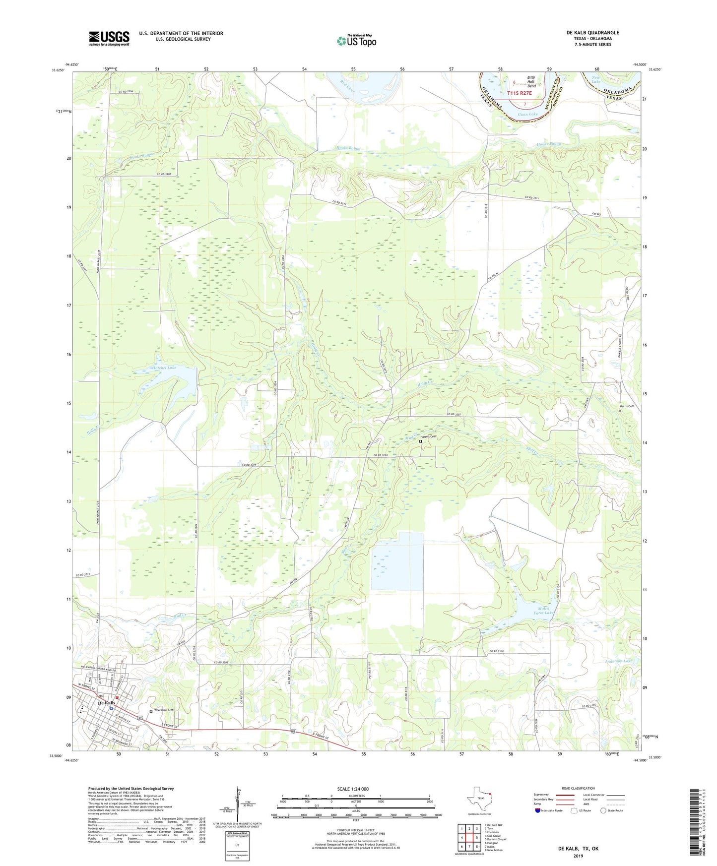 De Kalb Texas US Topo Map Image