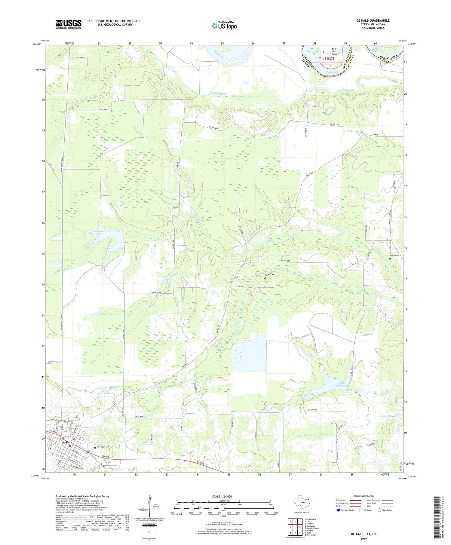 De Kalb Texas US Topo Map Image