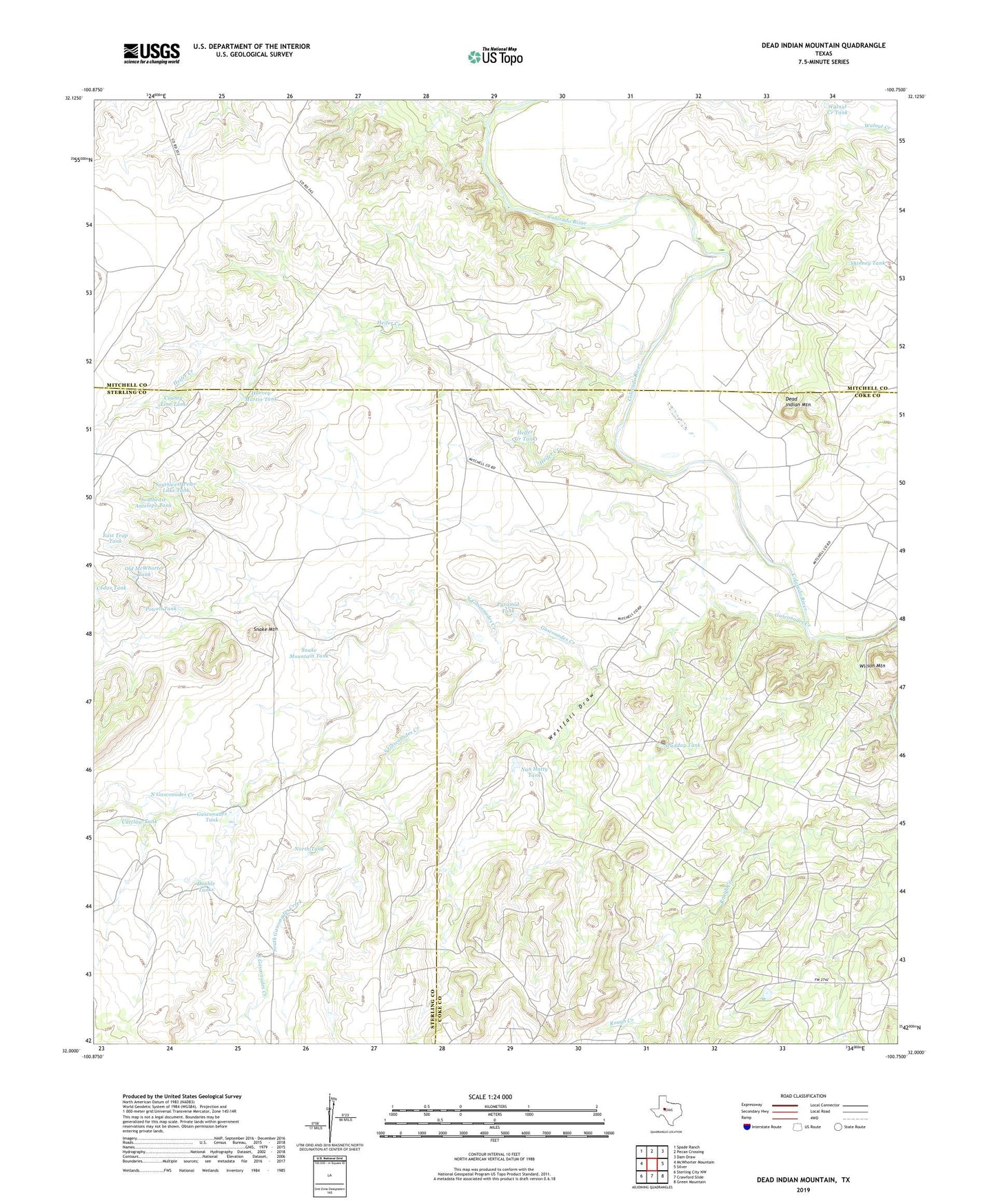 Dead Indian Mountain Texas US Topo Map Image