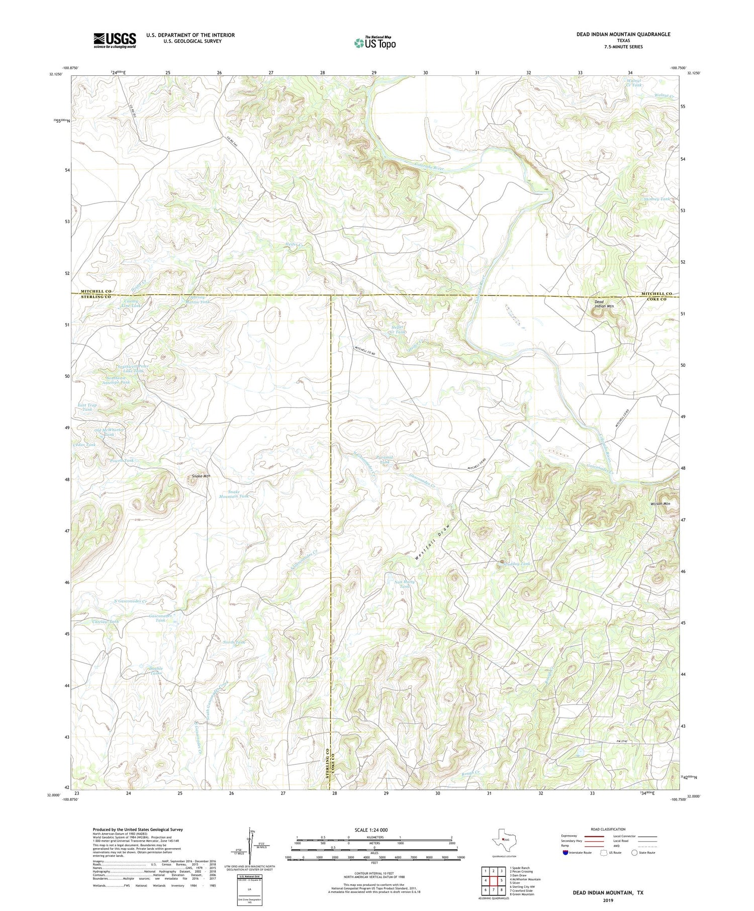 Dead Indian Mountain Texas US Topo Map Image