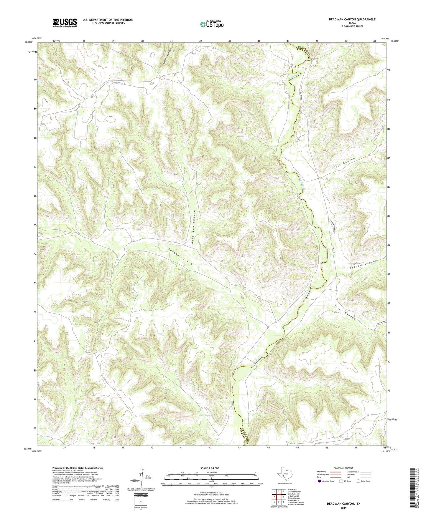 Dead Man Canyon Texas US Topo Map Image