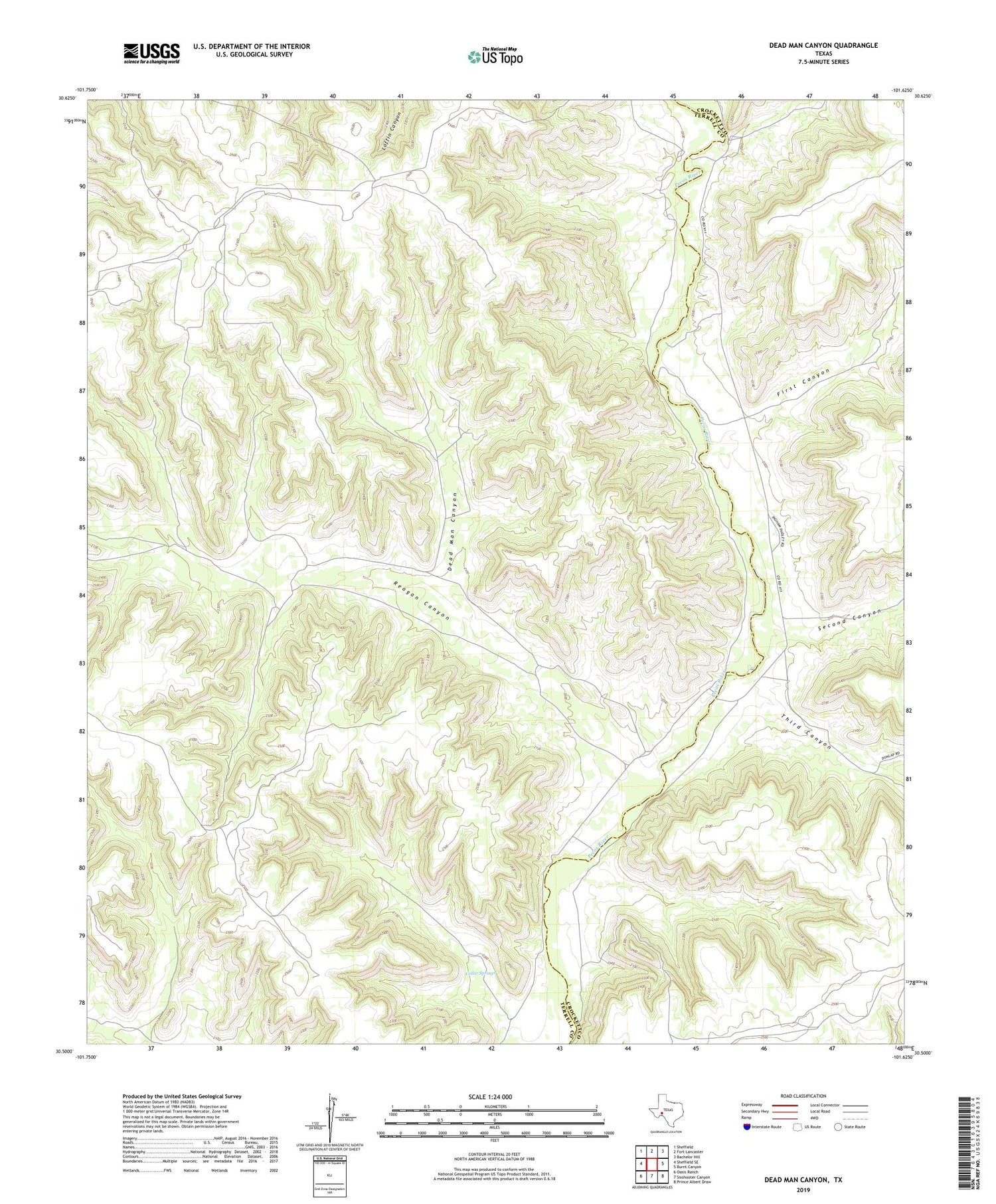 Dead Man Canyon Texas US Topo Map Image