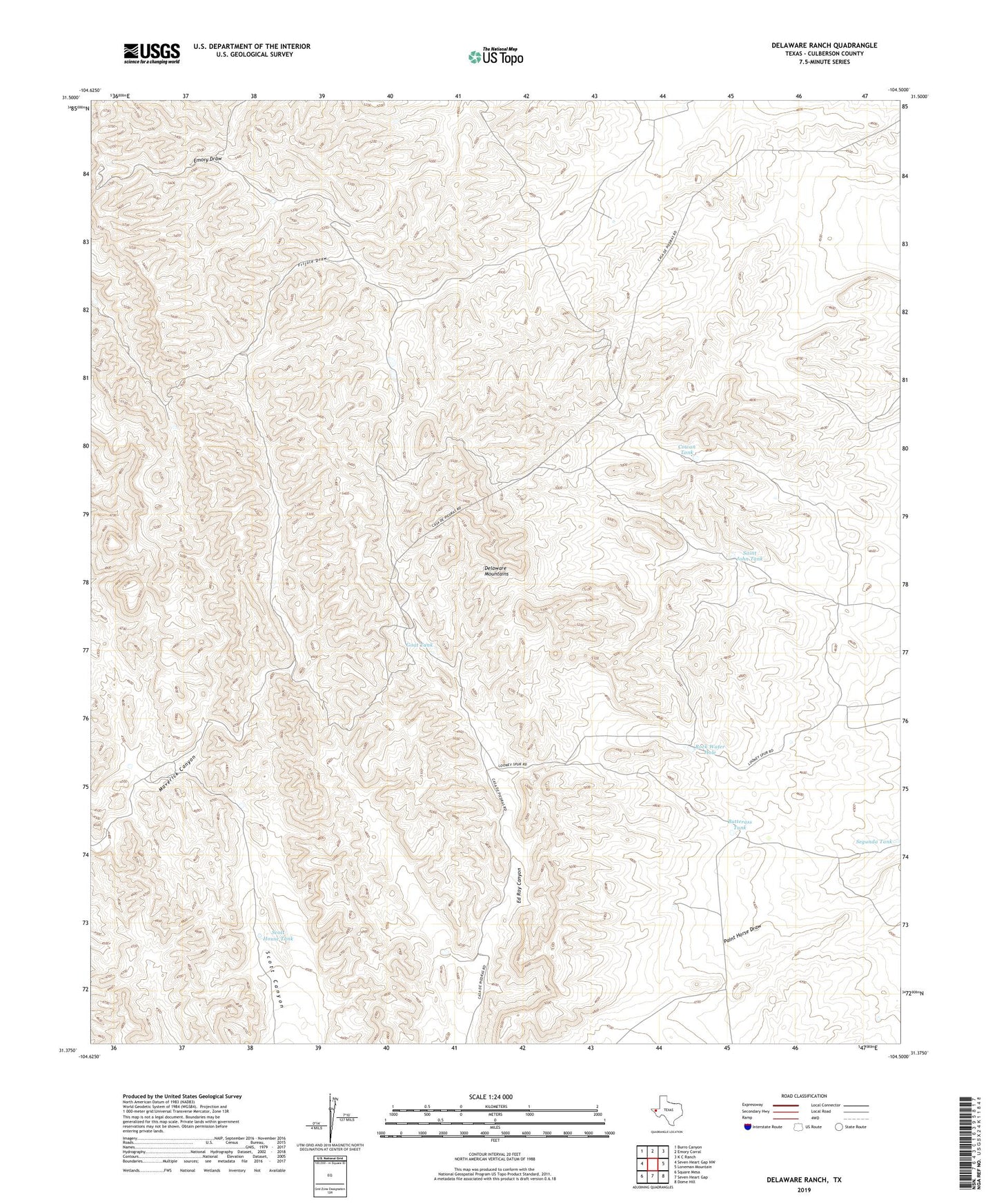 Delaware Ranch Texas US Topo Map Image