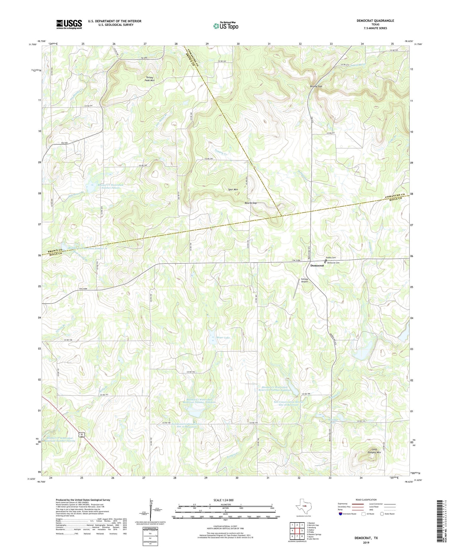 Democrat Texas US Topo Map Image