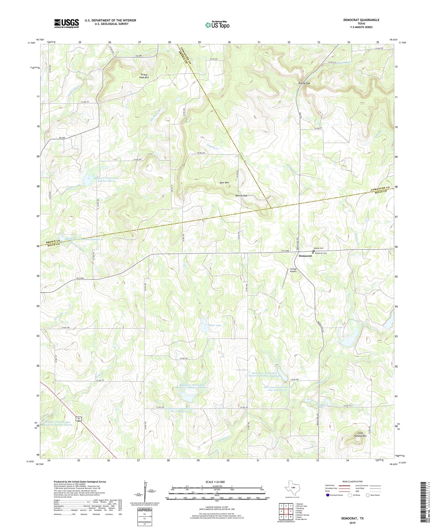 Democrat Texas US Topo Map Image