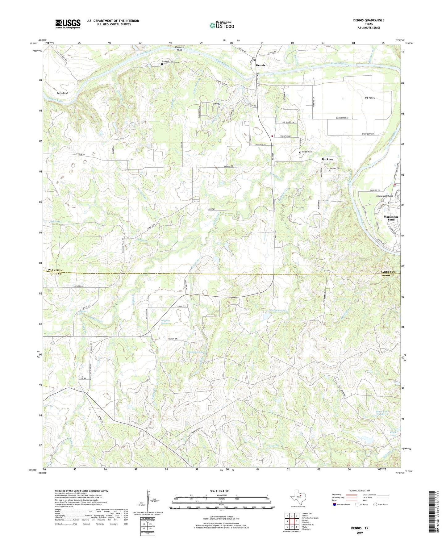 Dennis Texas US Topo Map Image