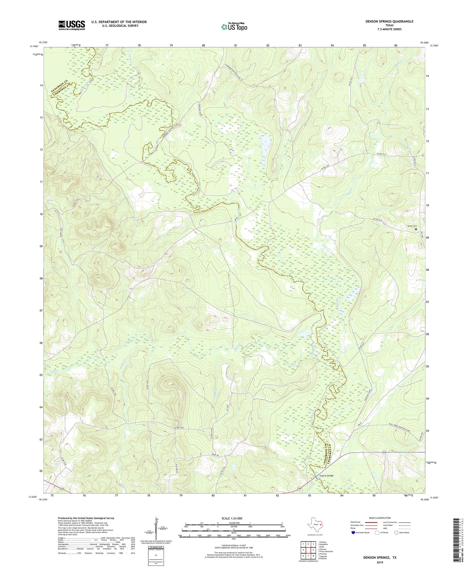 Denson Springs Texas US Topo Map Image