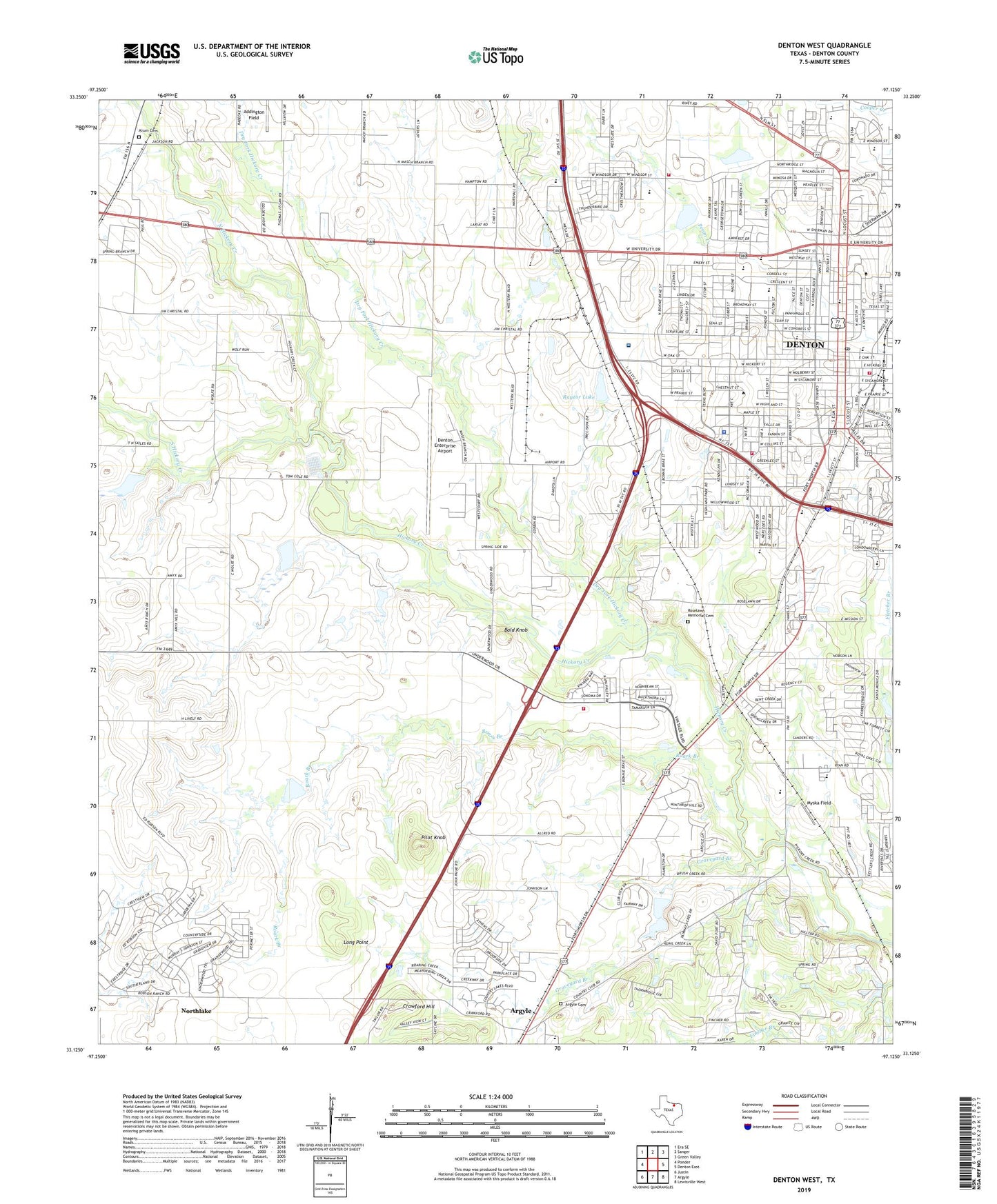 Denton West Texas US Topo Map Image