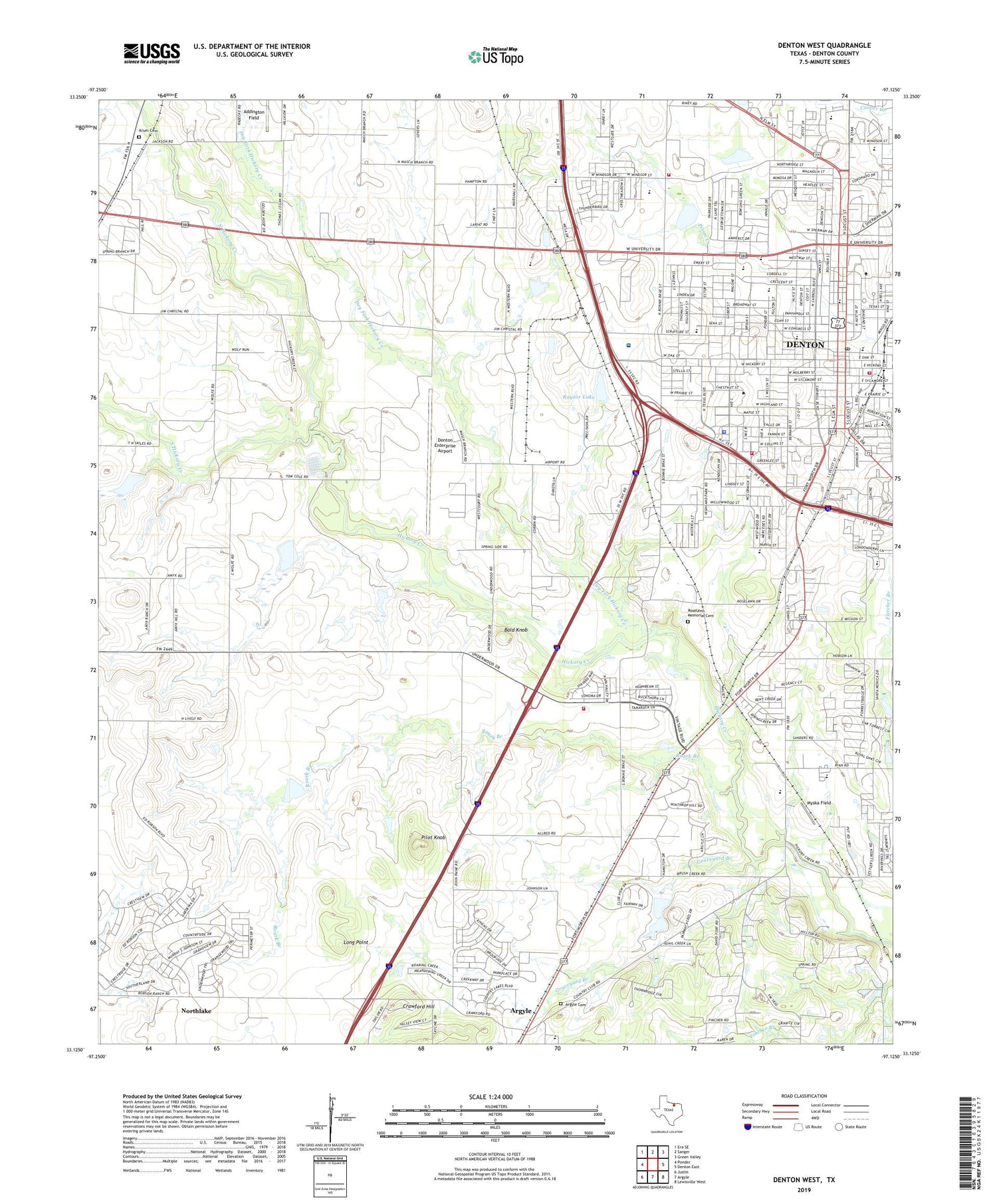 Denton West Texas US Topo Map Image