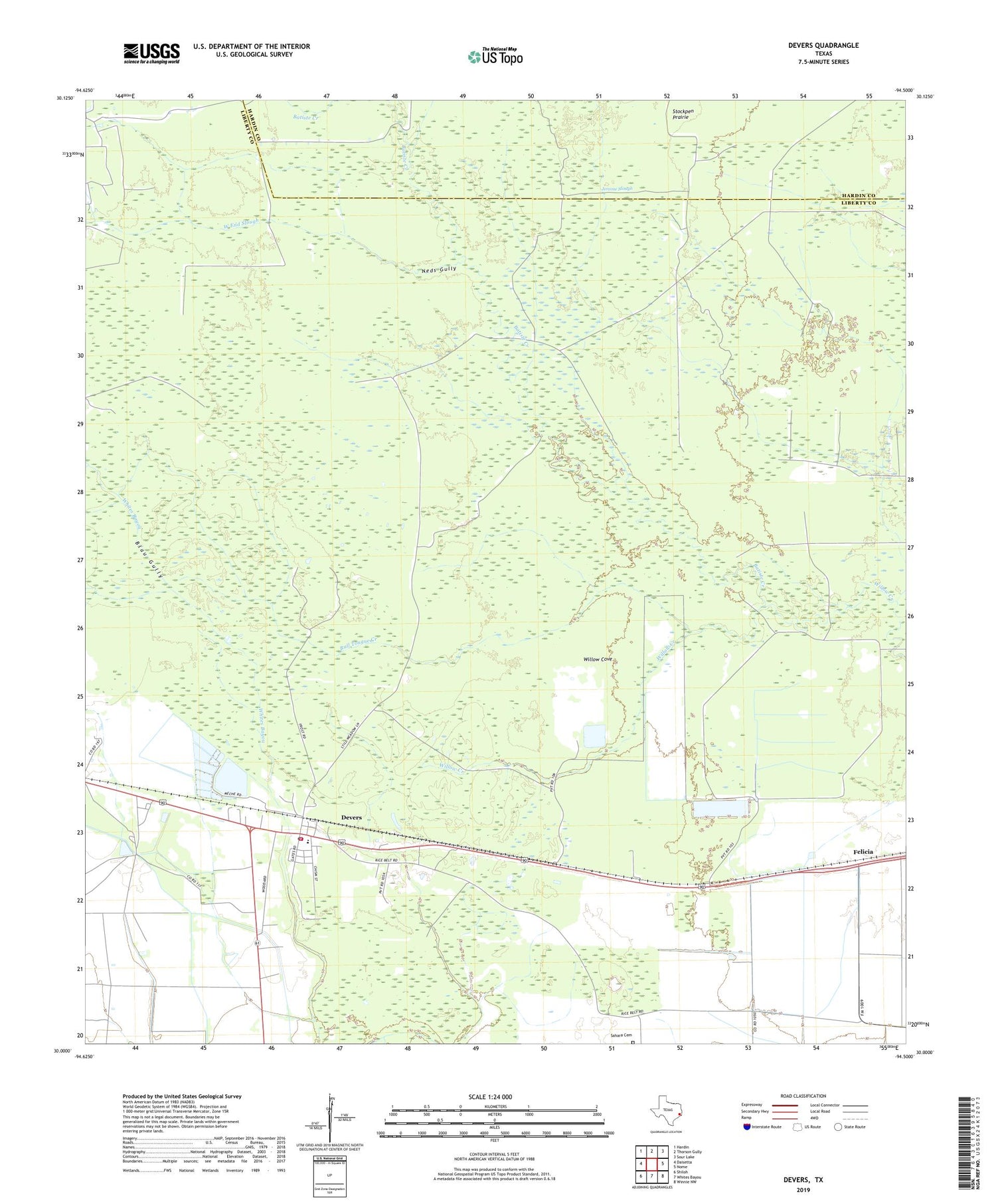 Devers Texas US Topo Map Image