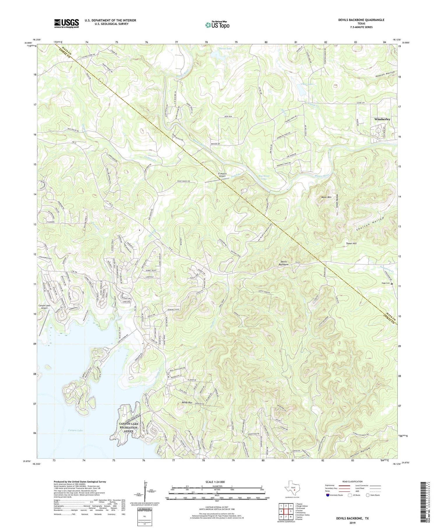 Devils Backbone Texas US Topo Map Image