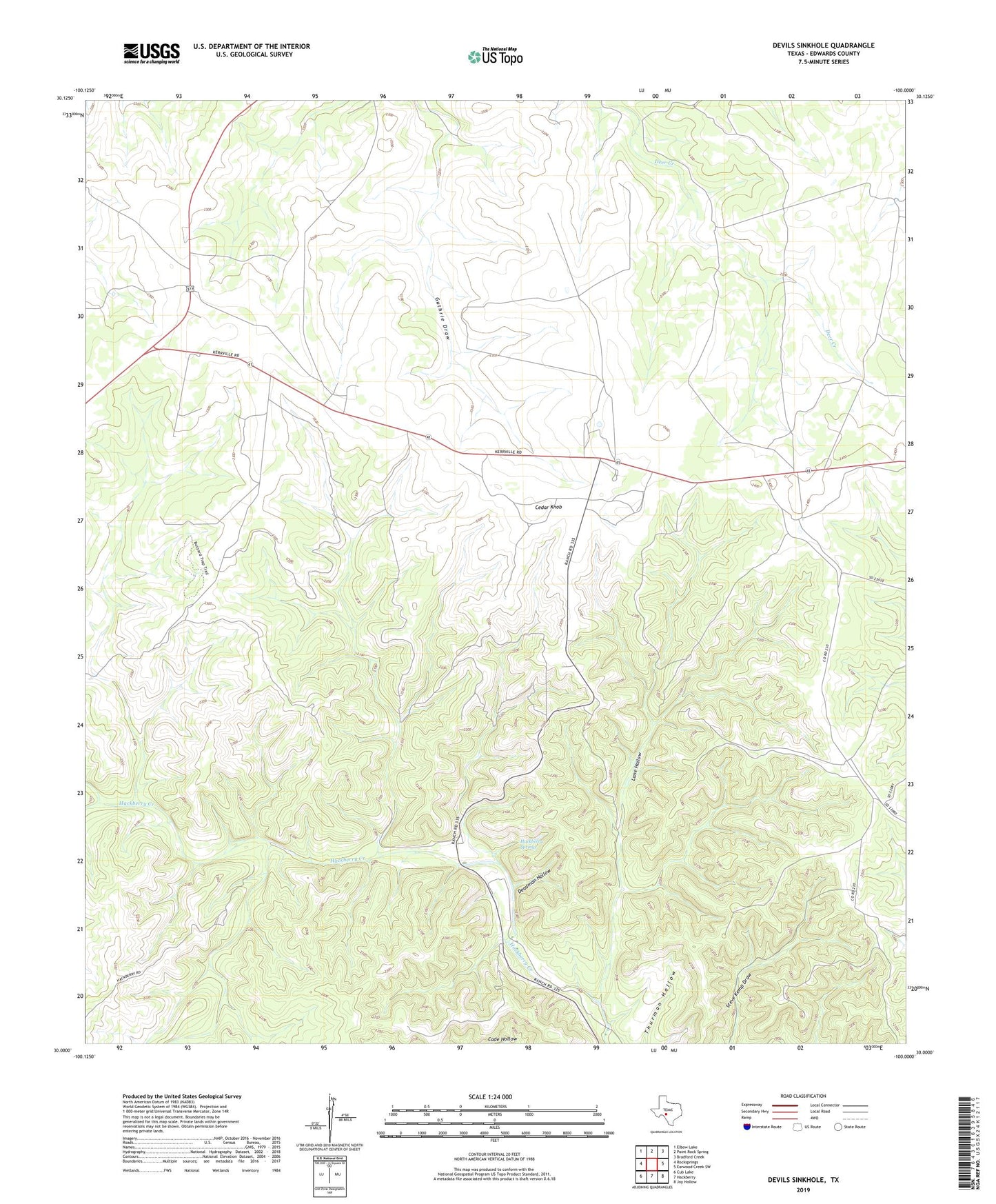 Devils Sinkhole Texas US Topo Map Image