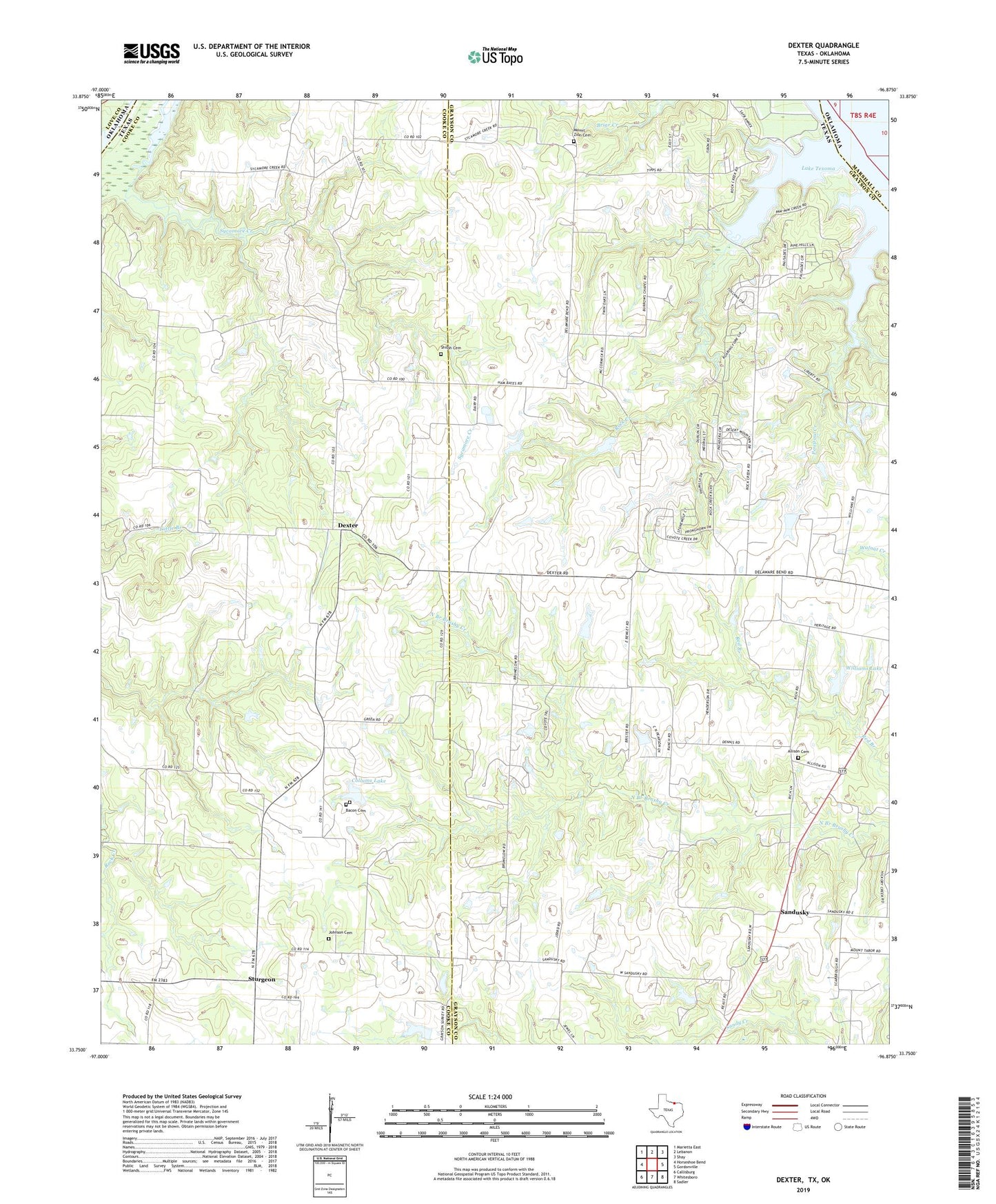 Dexter Texas US Topo Map Image