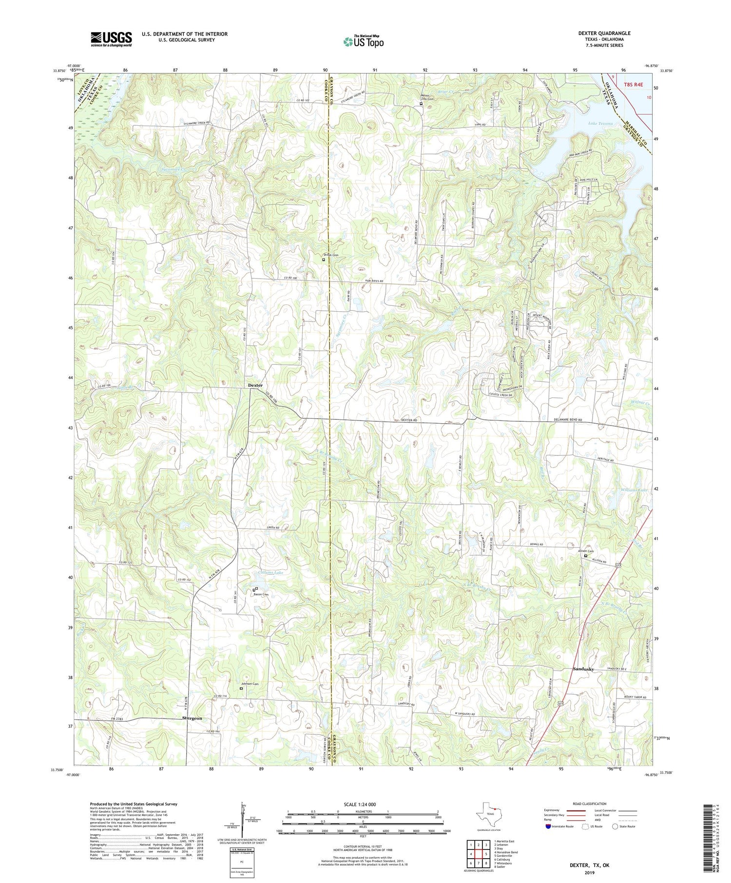 Dexter Texas US Topo Map Image