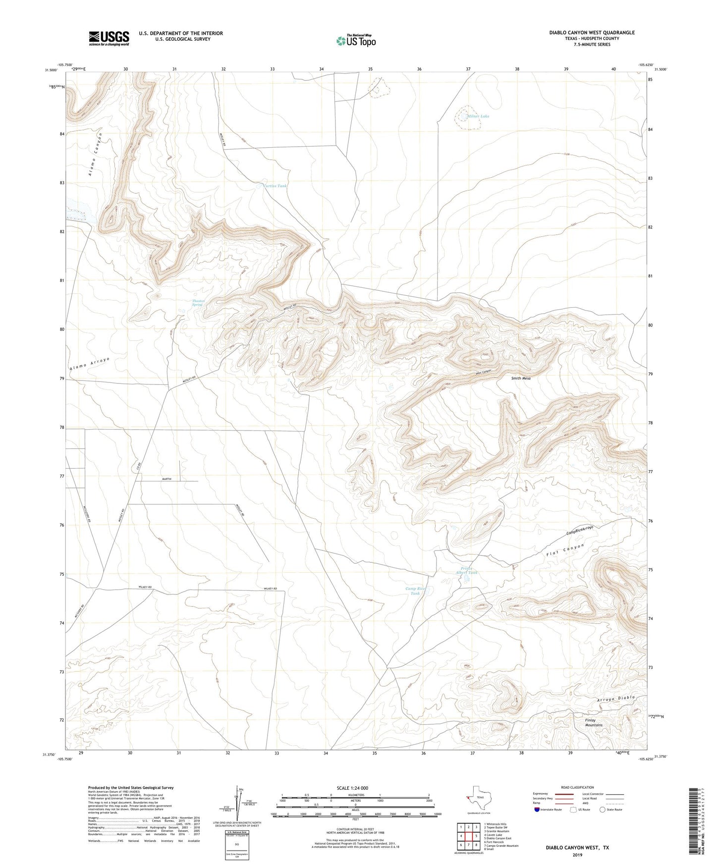 Diablo Canyon West Texas US Topo Map Image