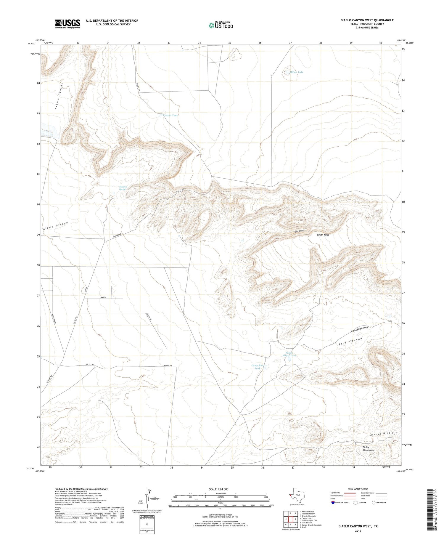 Diablo Canyon West Texas US Topo Map Image