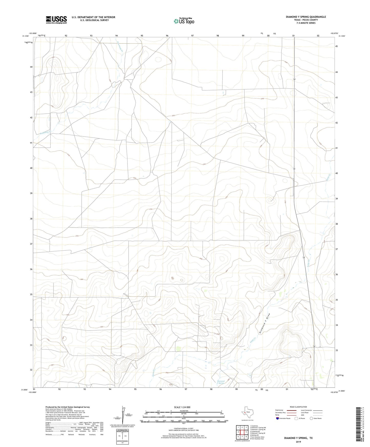 Diamond Y Spring Texas US Topo Map Image