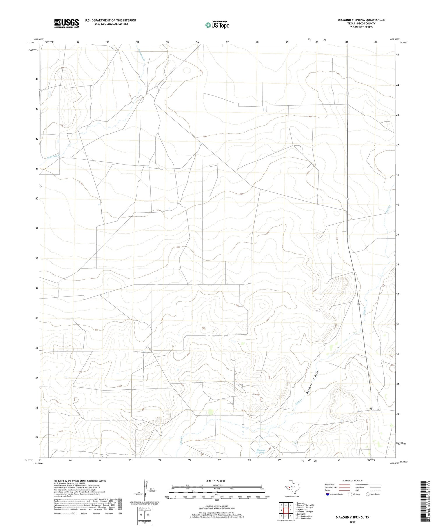 Diamond Y Spring Texas US Topo Map Image