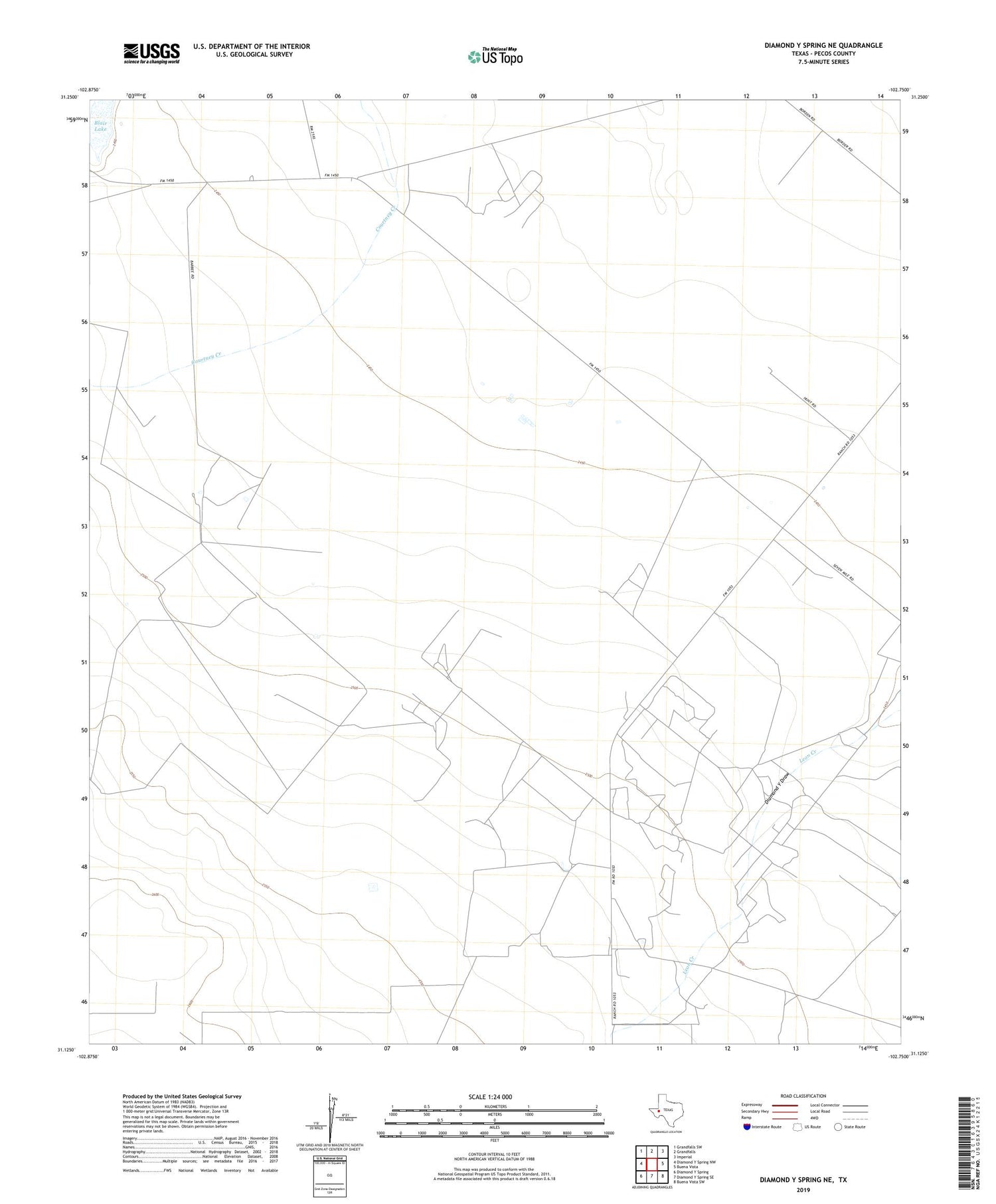 Diamond Y Spring NE Texas US Topo Map Image