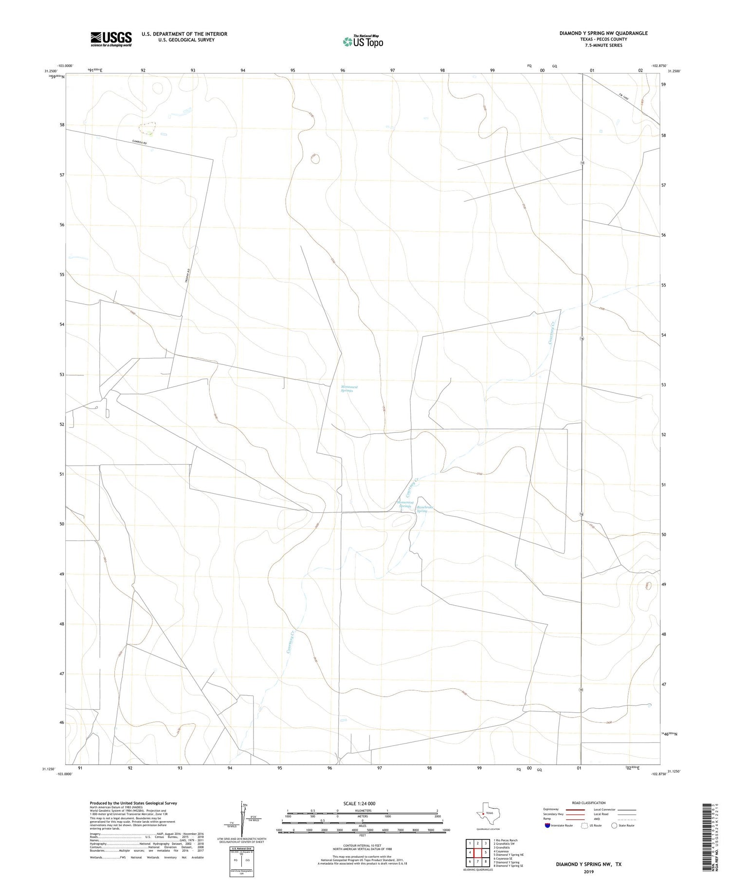 Diamond Y Spring NW Texas US Topo Map Image