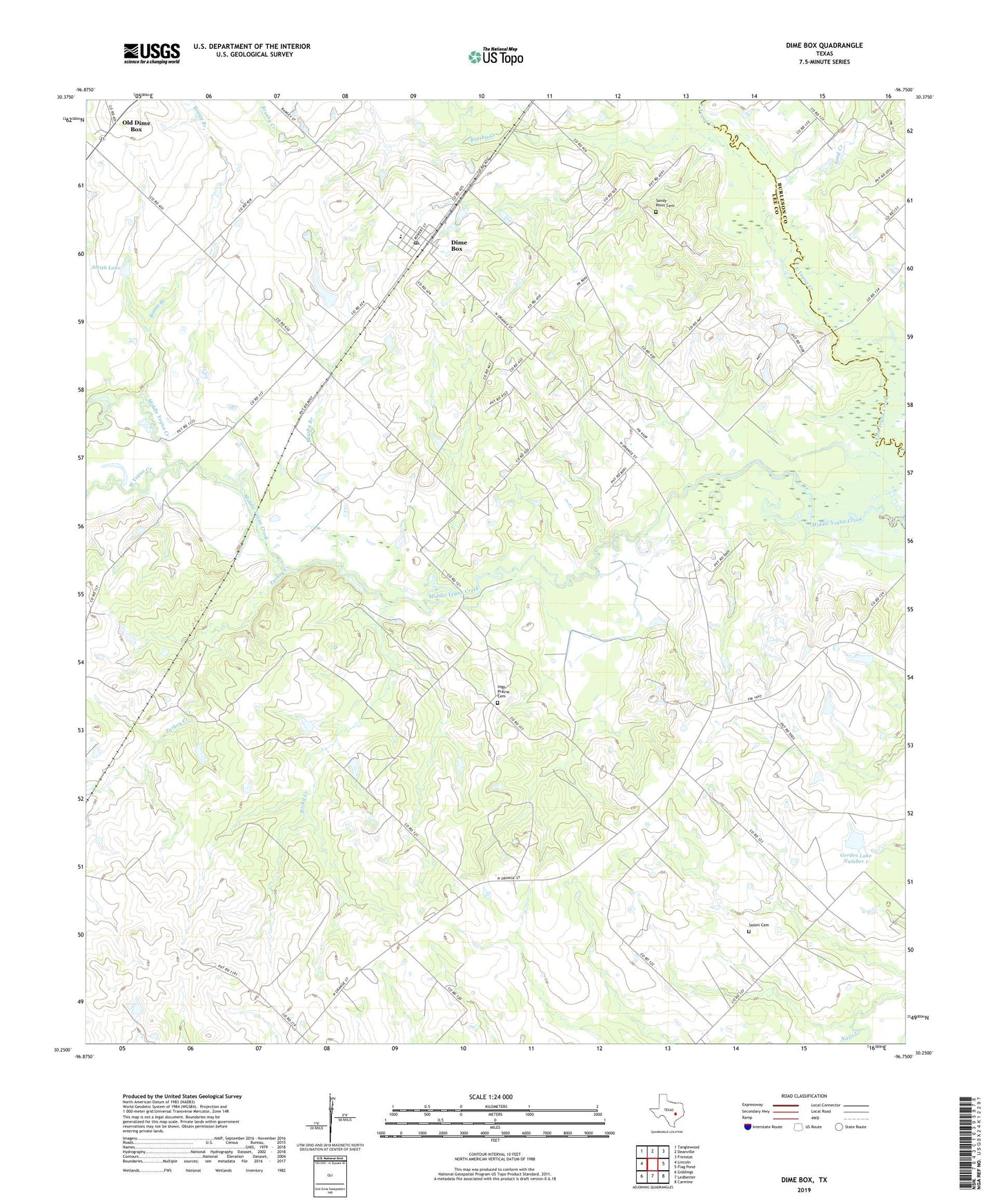 Dime Box Texas US Topo Map Image