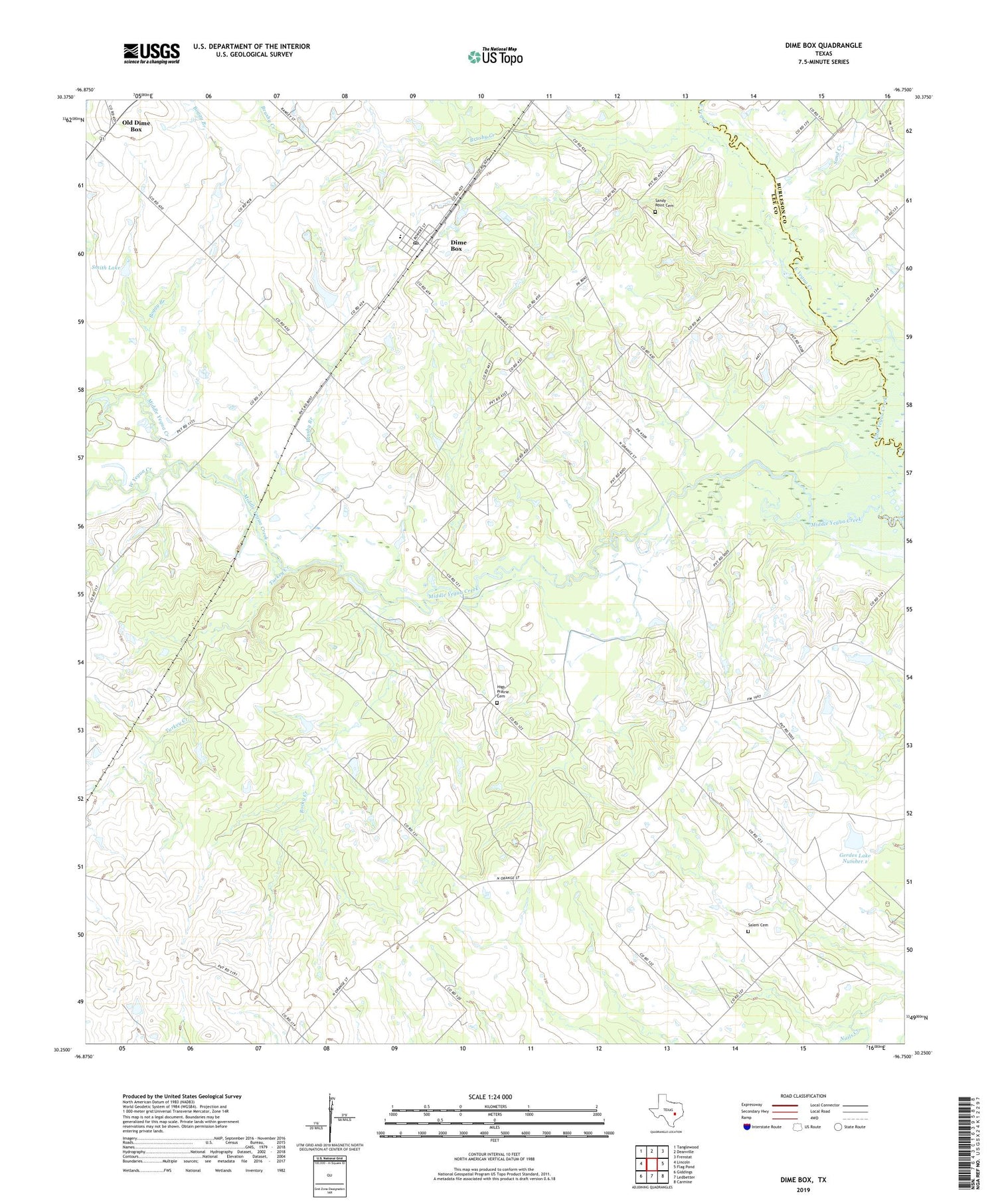Dime Box Texas US Topo Map Image