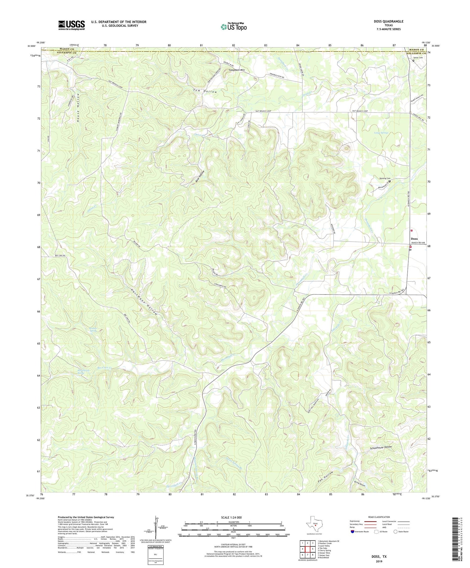 Doss Texas US Topo Map Image