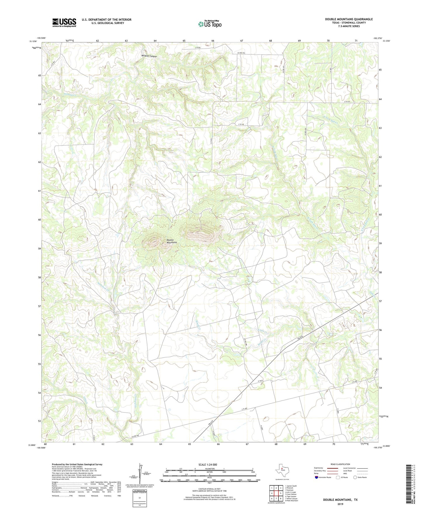 Double Mountains Texas US Topo Map Image