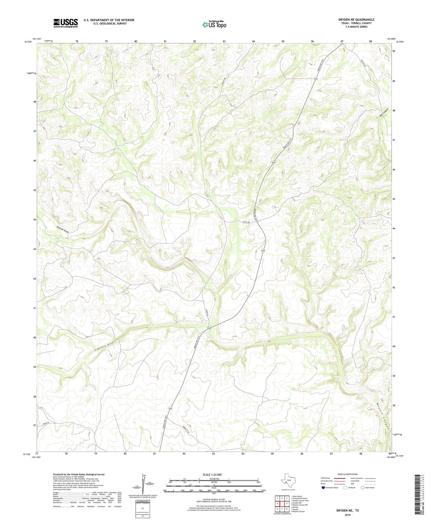 Dryden NE Texas US Topo Map Image