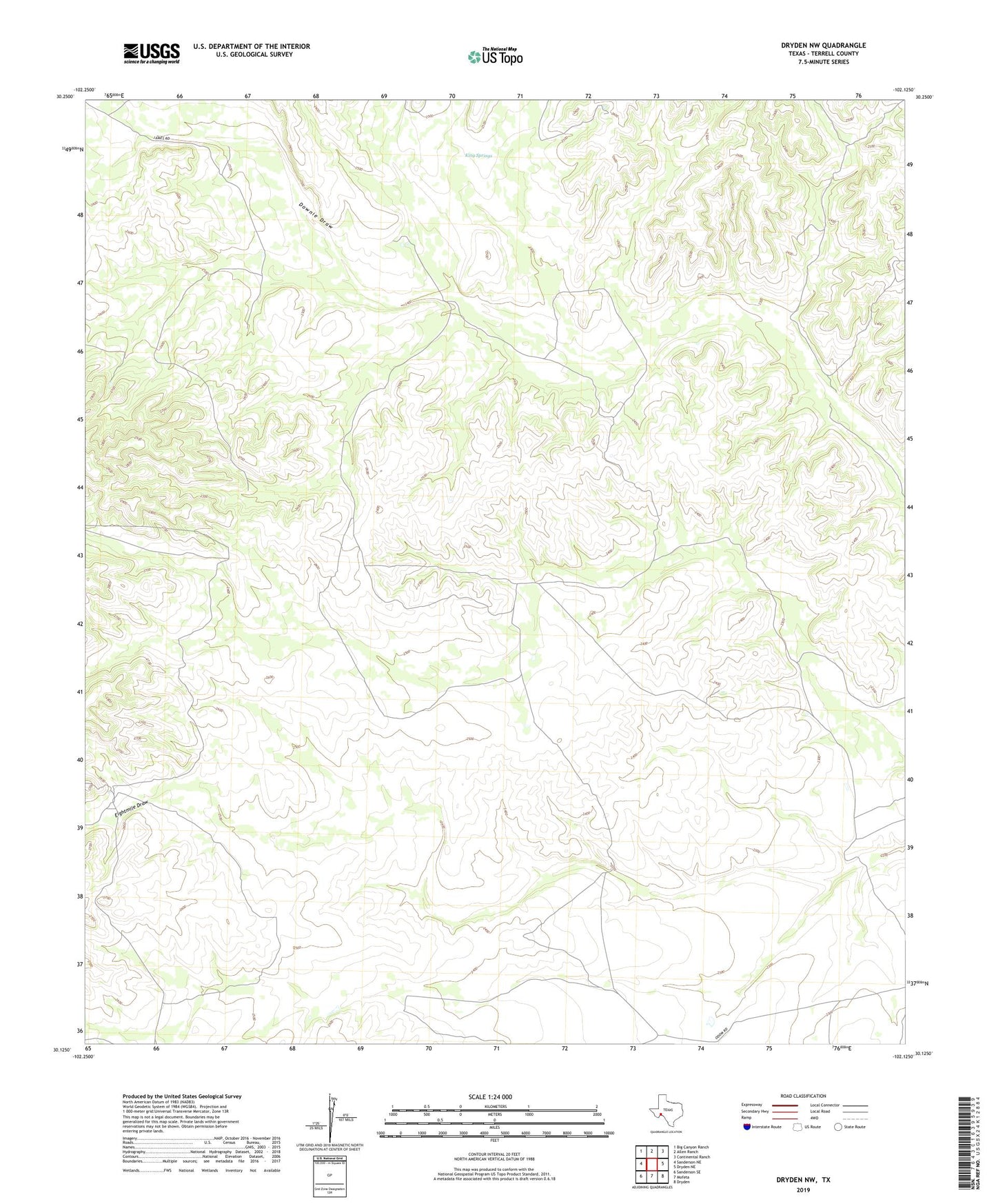 Dryden NW Texas US Topo Map Image
