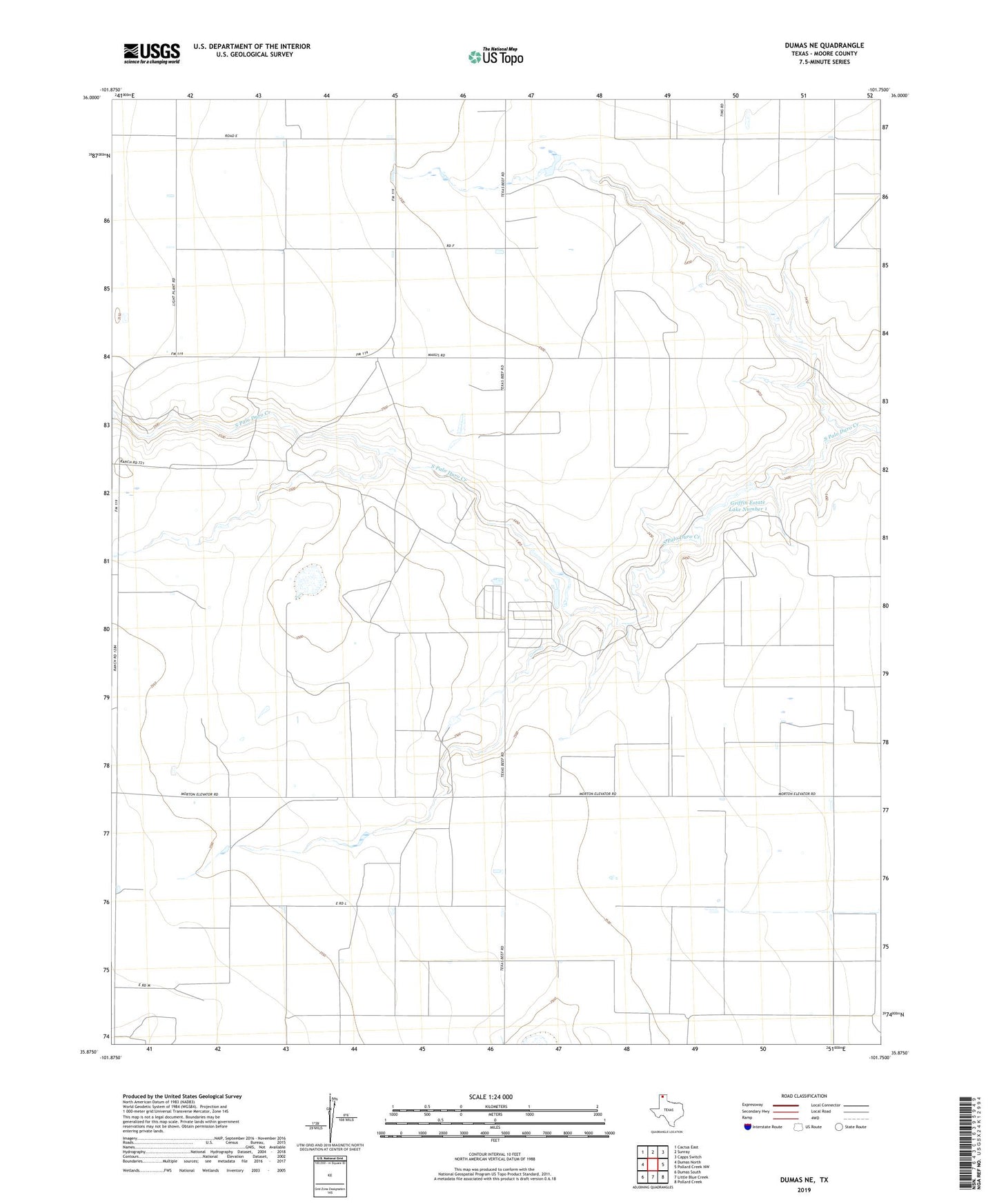 Dumas NE Texas US Topo Map Image