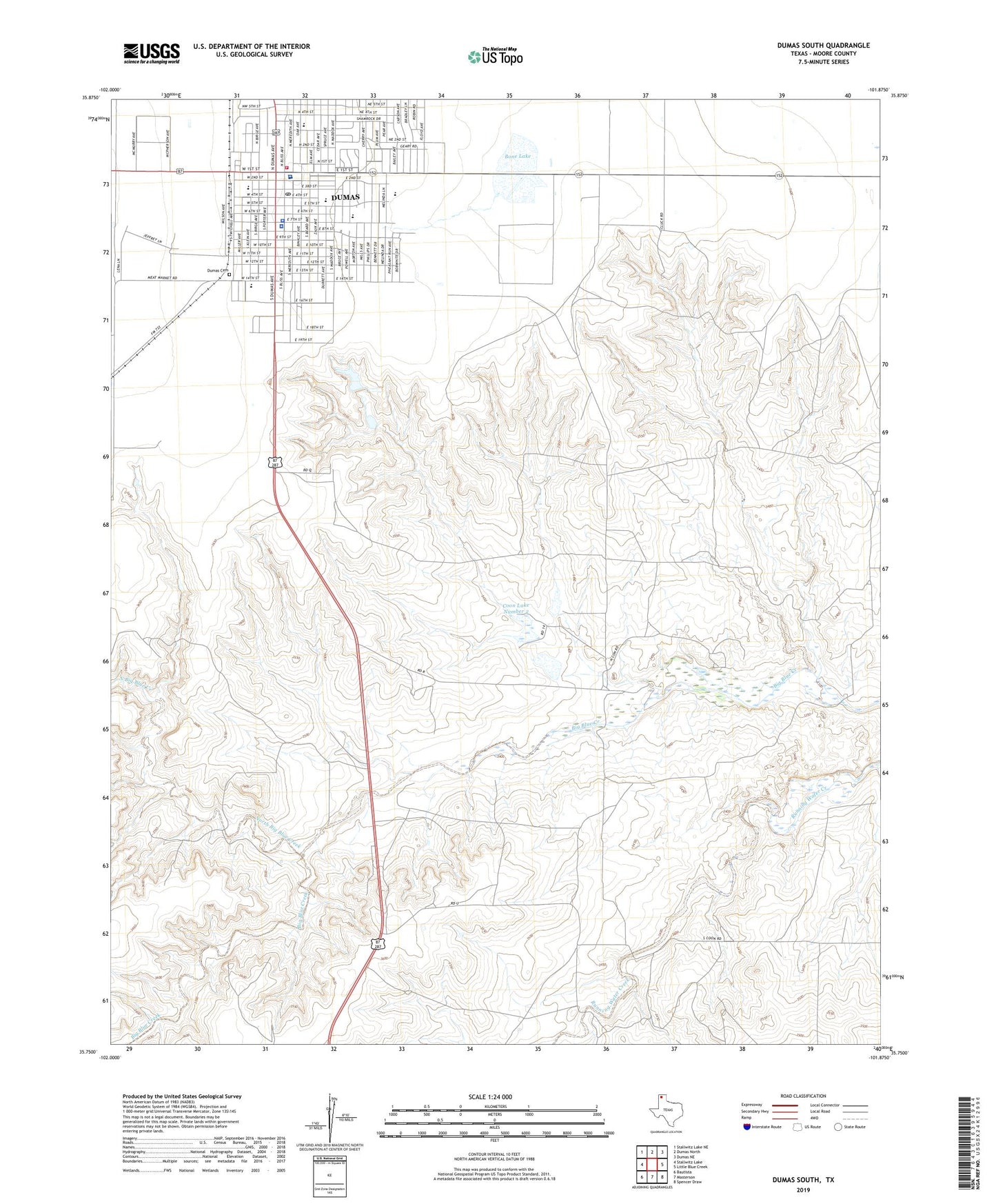 Dumas South Texas US Topo Map Image