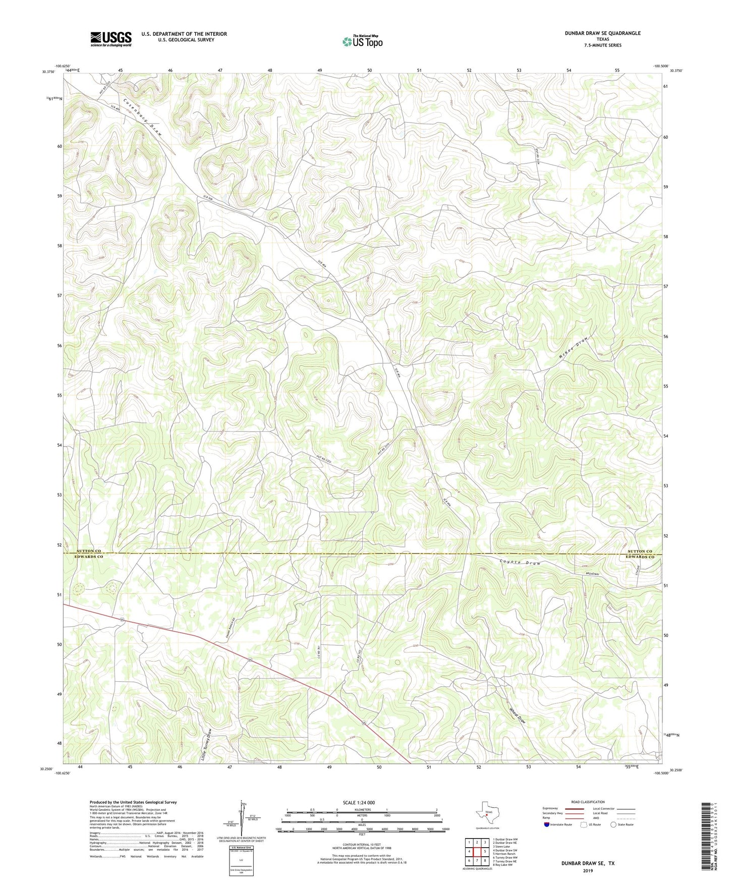 Dunbar Draw SE Texas US Topo Map Image