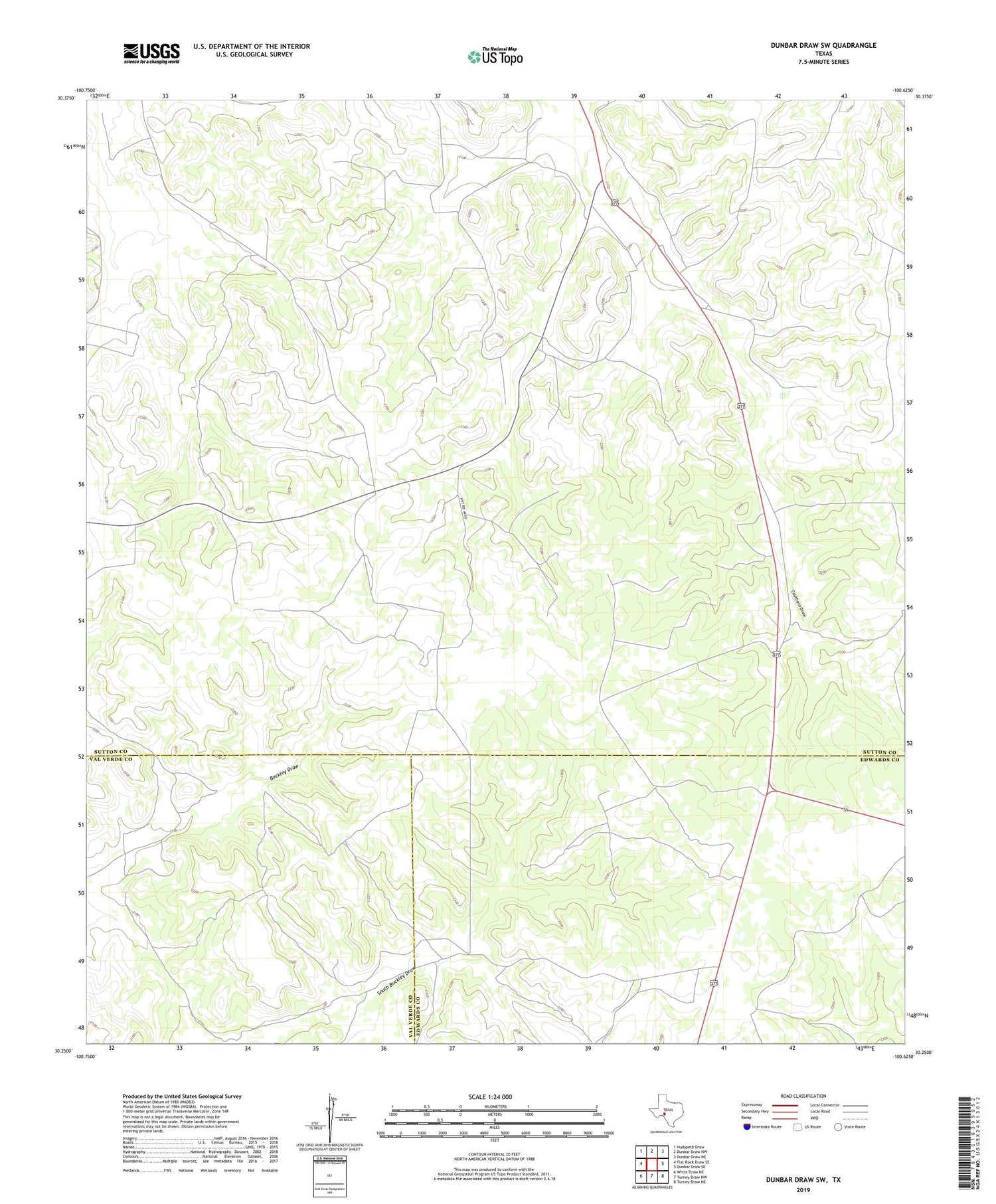 Dunbar Draw SW Texas US Topo Map Image