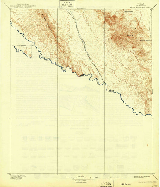 Historic 1897 Eagle Mountain Texas 30'x30' Topo Map Image