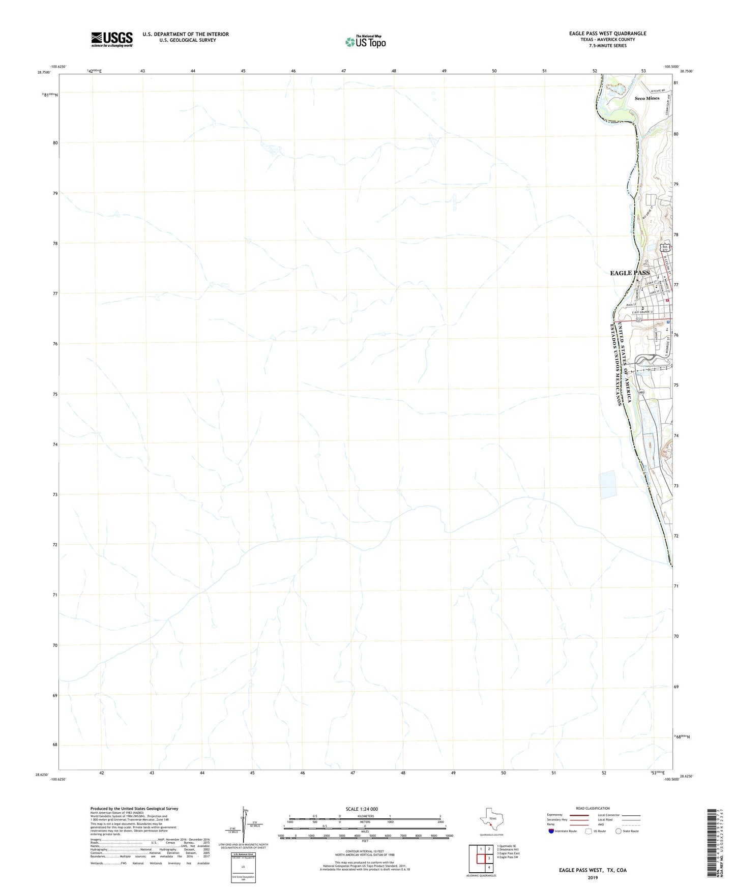 Eagle Pass West Texas US Topo Map Image