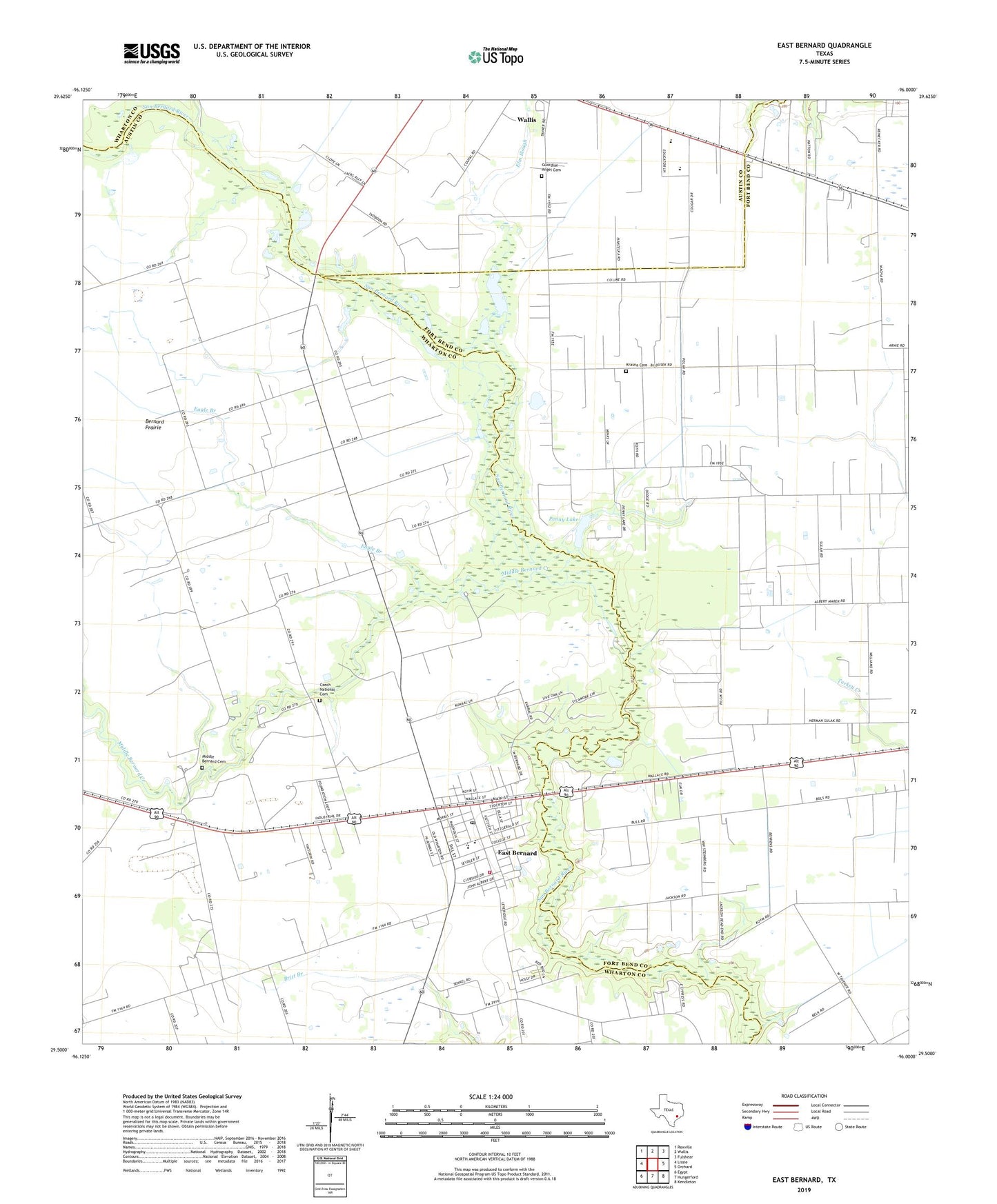 East Bernard Texas US Topo Map Image